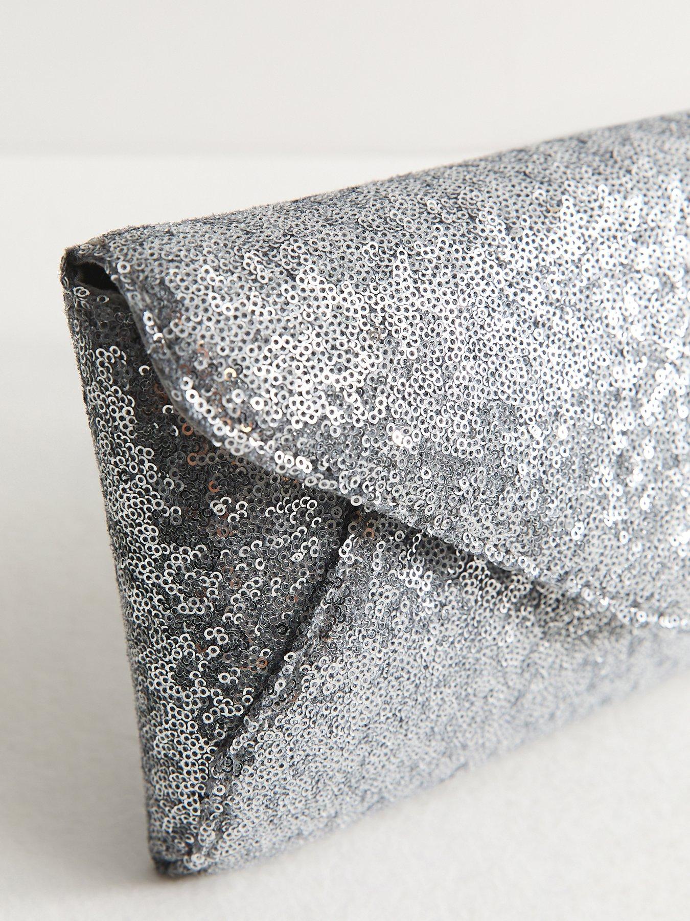 Image 3 of 5 of New Look Womens Sequin Detachable Chain Envelope Clutch Bag - Silver