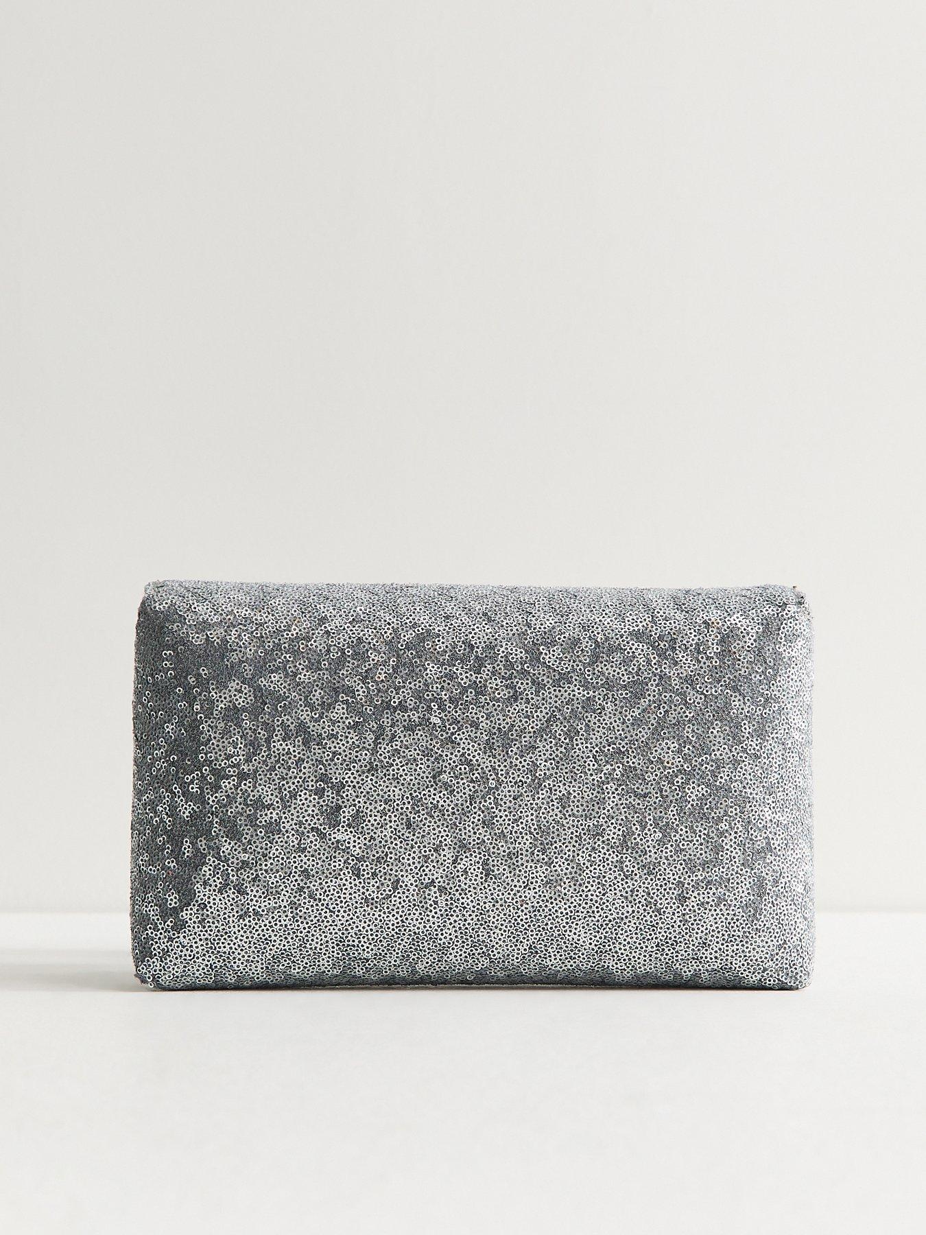 Image 4 of 5 of New Look Womens Sequin Detachable Chain Envelope Clutch Bag - Silver