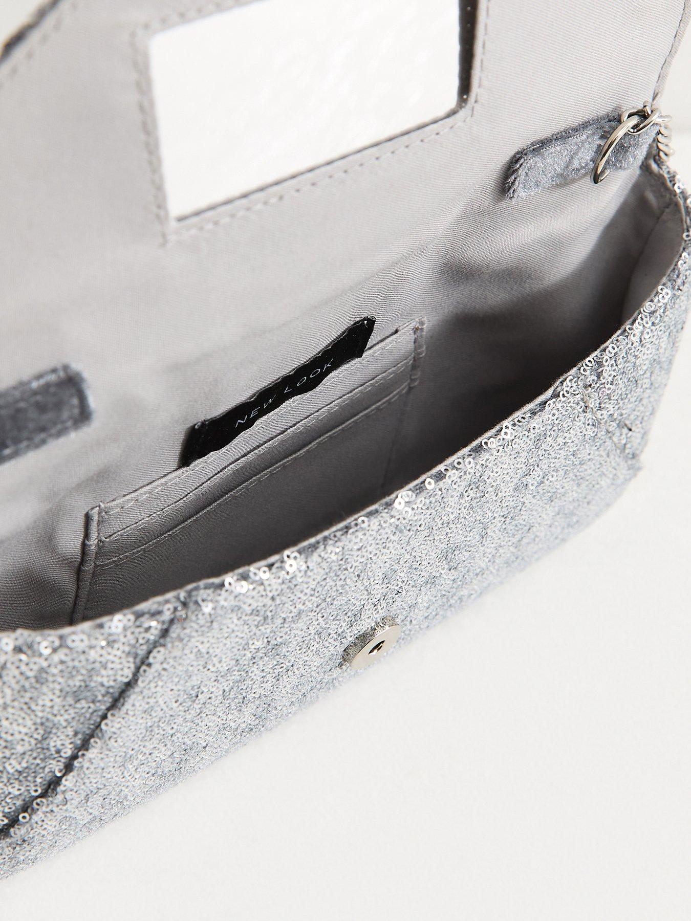 Image 5 of 5 of New Look Womens Sequin Detachable Chain Envelope Clutch Bag - Silver