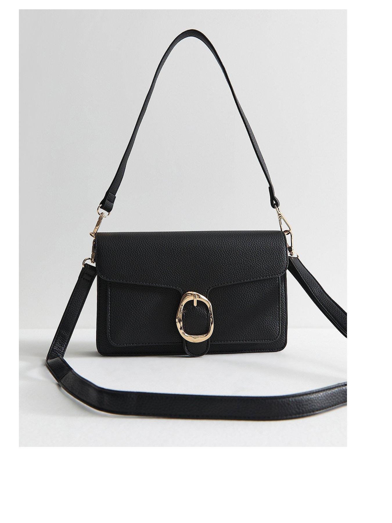 New Look Pebbled Faux Leather Buckle Shoulder Bag - Black