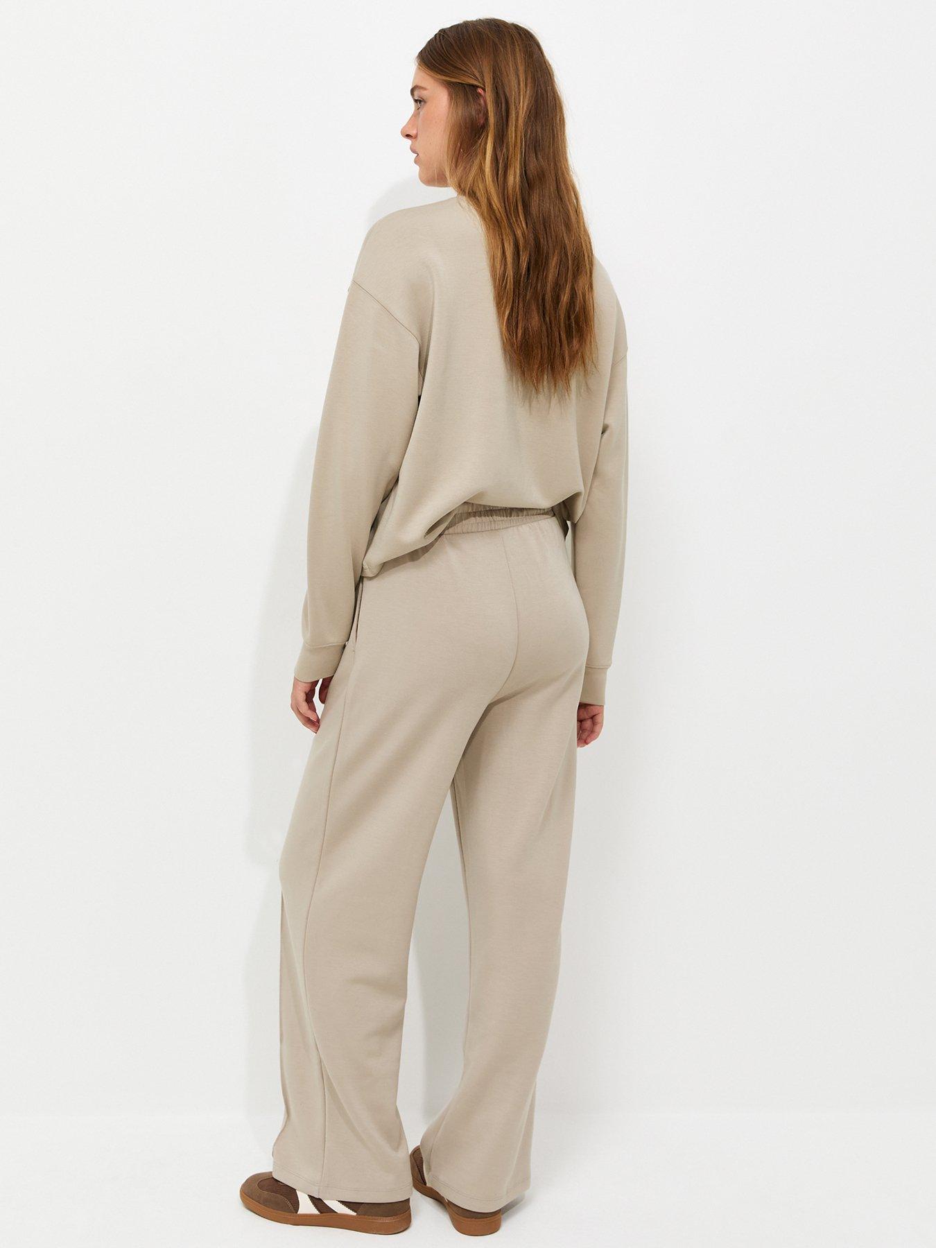 Image 2 of 4 of New Look Premium Wide Leg Joggers - Beige