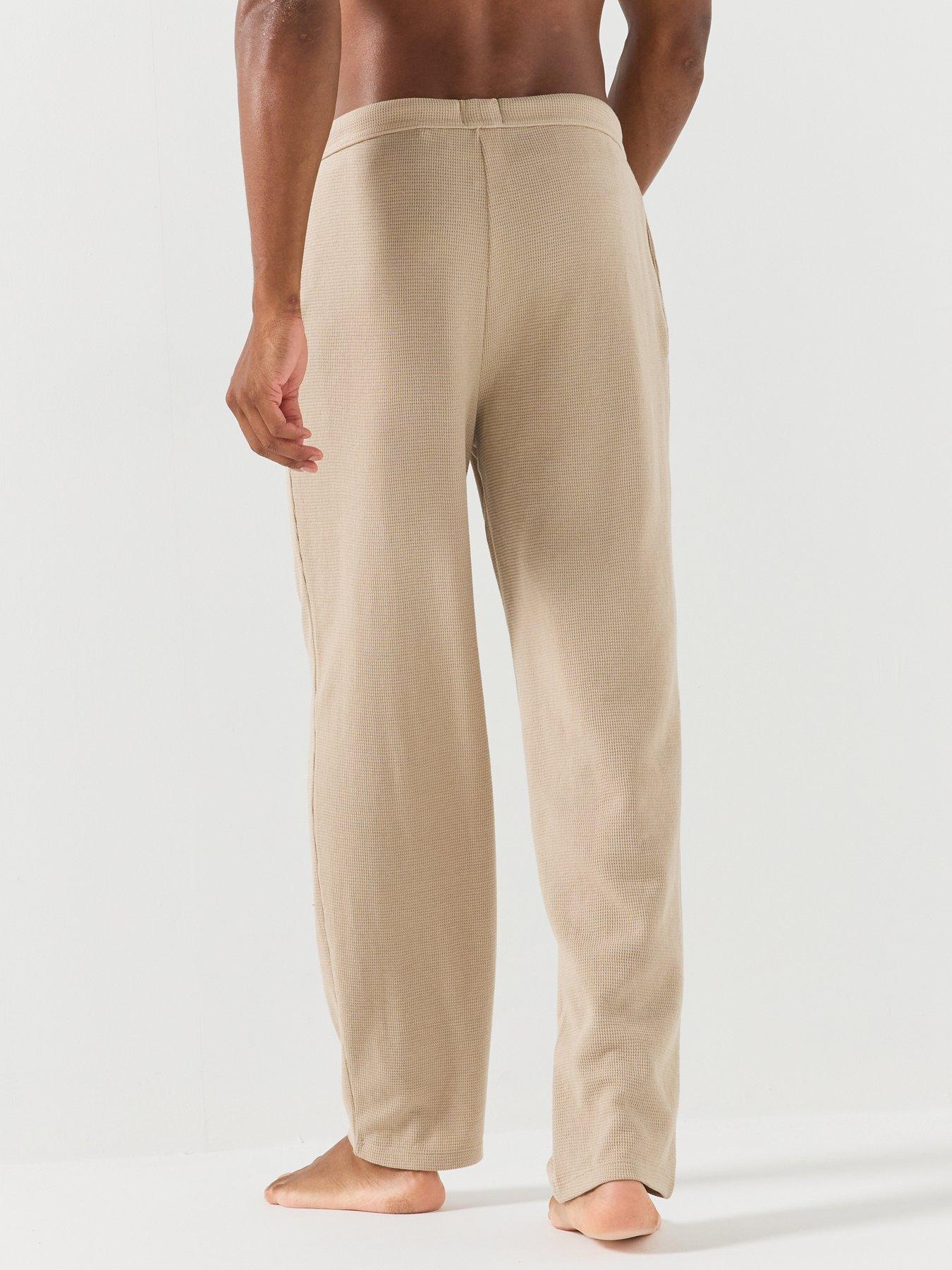 Image 2 of 5 of BOSS Boss Waffle Cuffed Loungewear Open Hem Pants - Light Beige