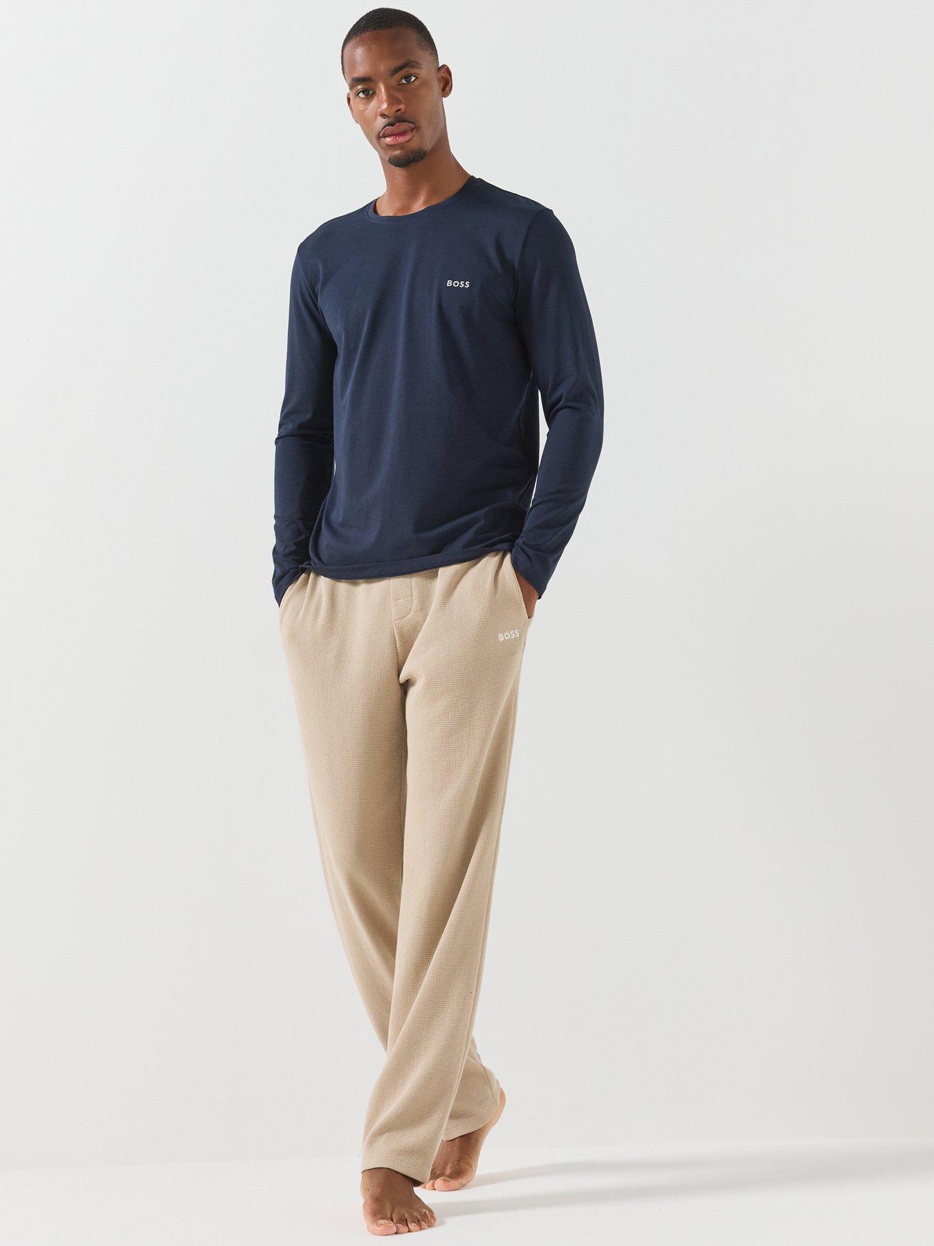 Image 3 of 5 of BOSS Boss Waffle Cuffed Loungewear Open Hem Pants - Light Beige