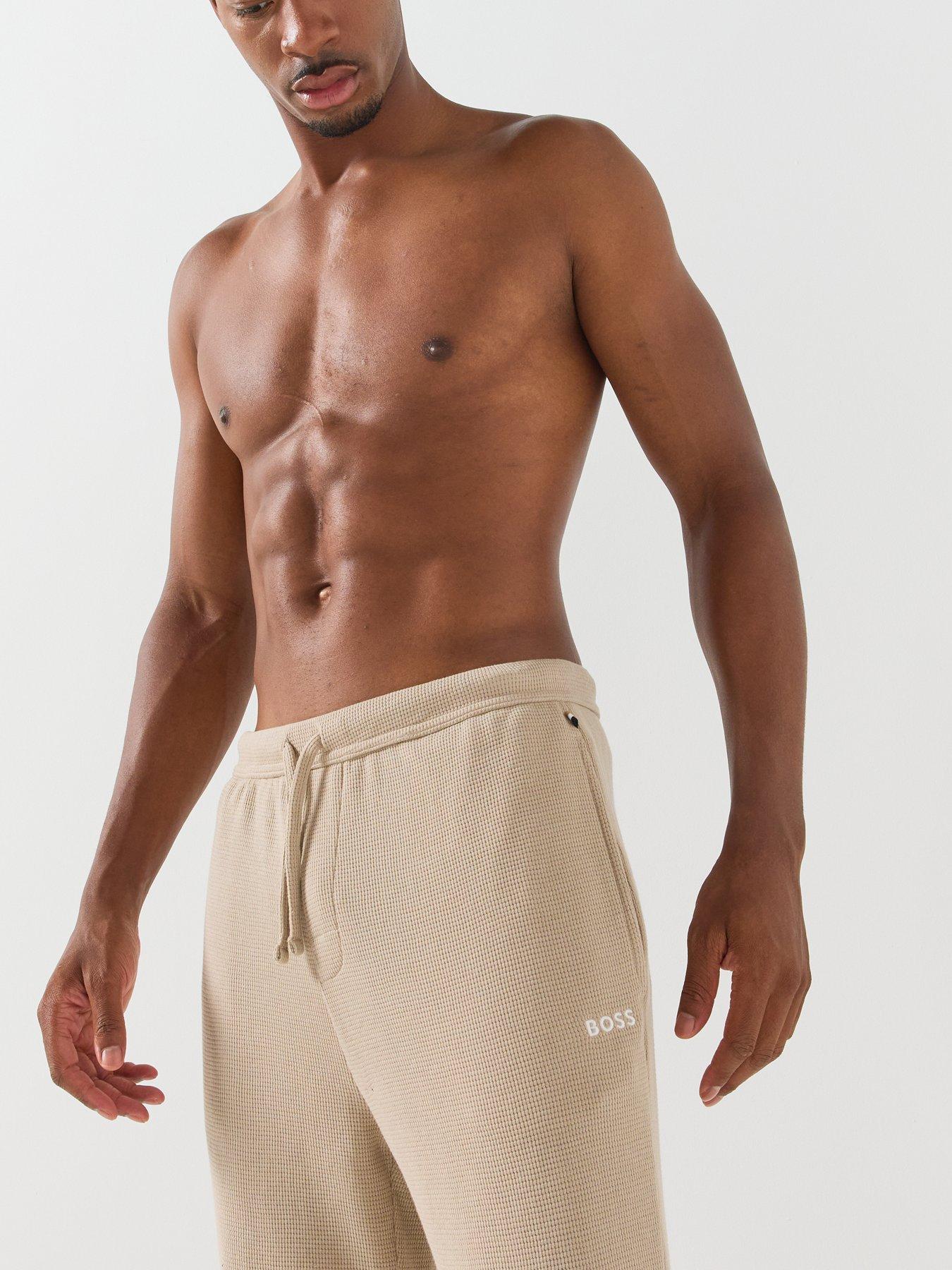 Image 4 of 5 of BOSS Boss Waffle Cuffed Loungewear Open Hem Pants - Light Beige