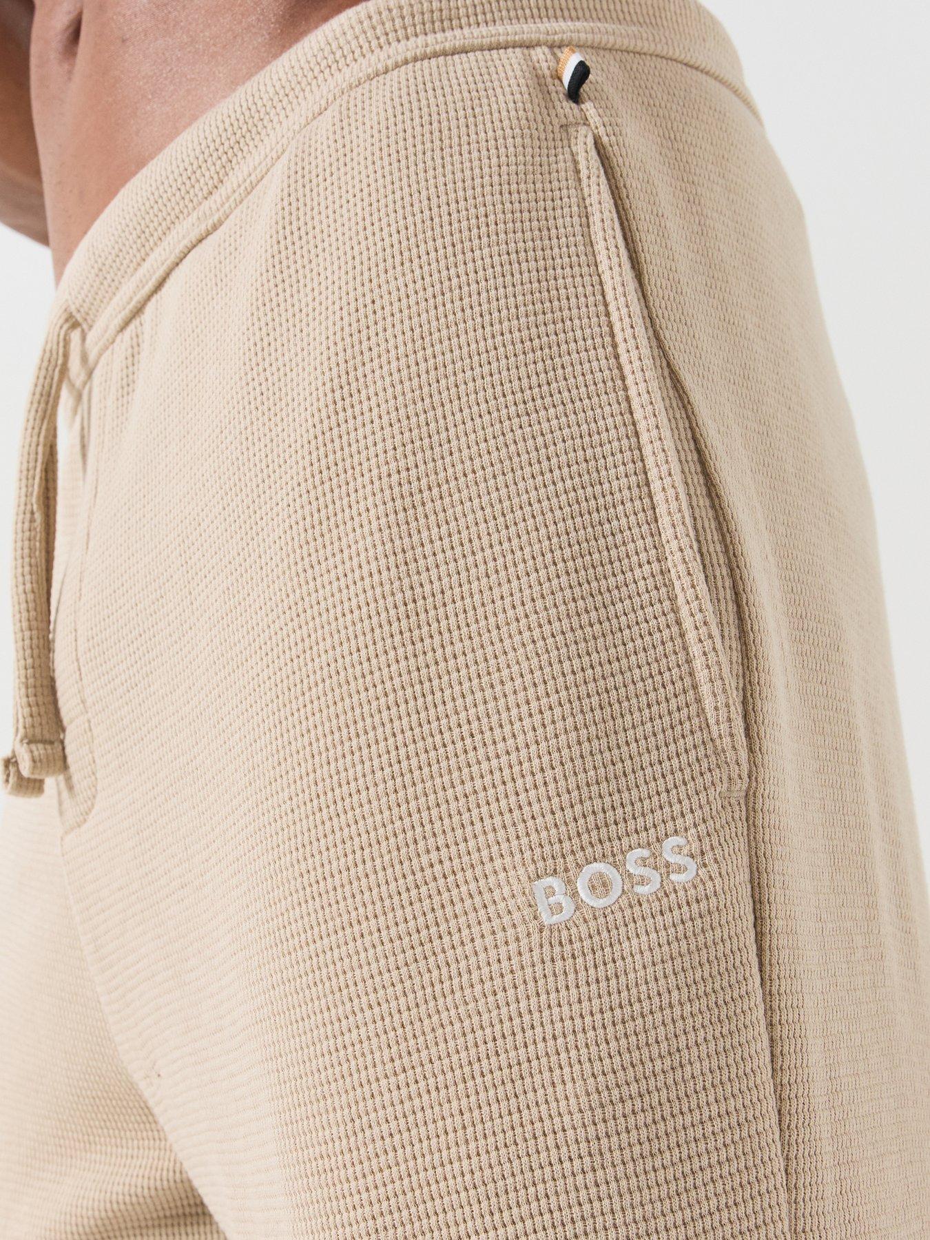 Image 5 of 5 of BOSS Boss Waffle Cuffed Loungewear Open Hem Pants - Light Beige
