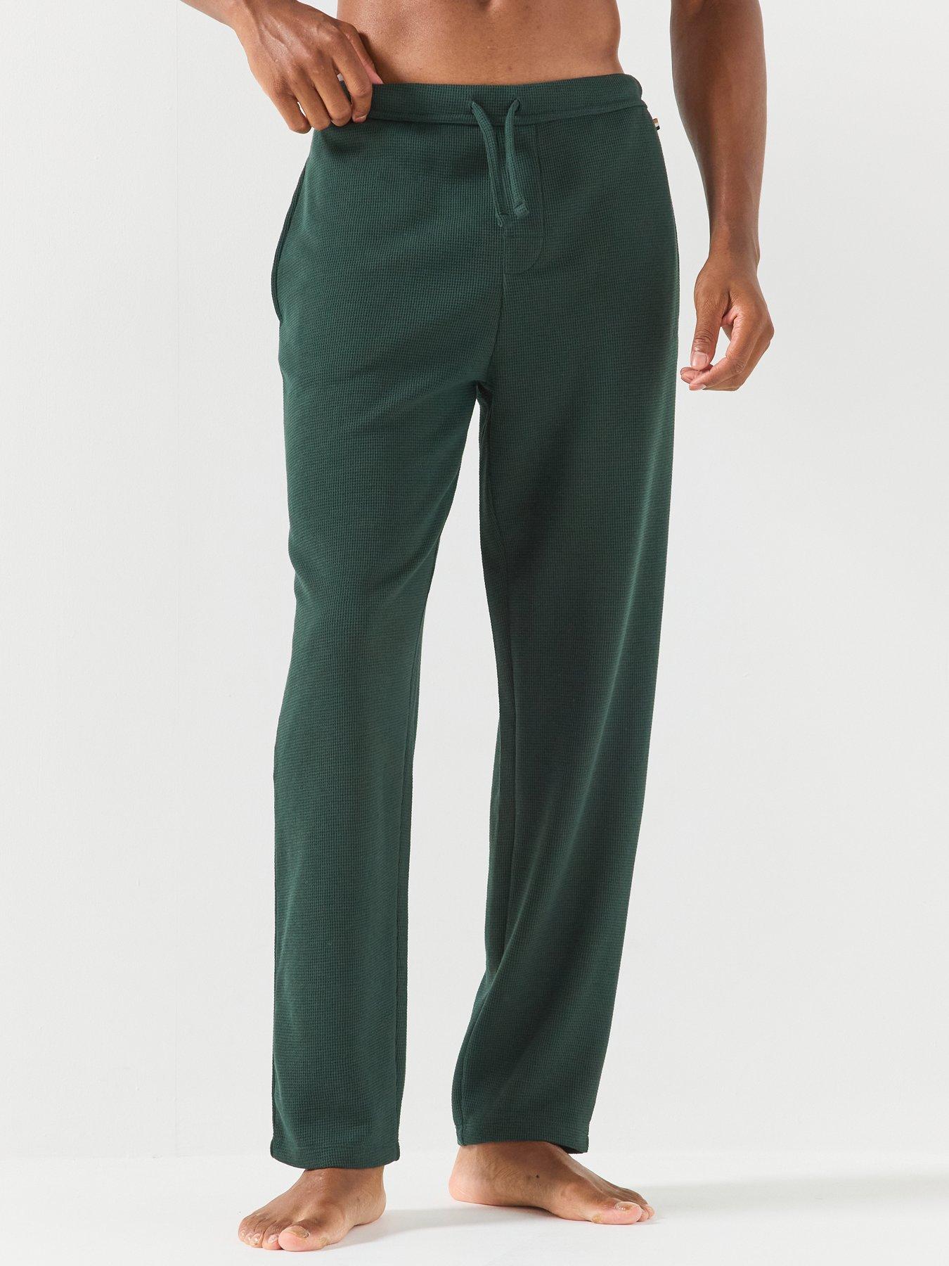 Image 1 of 5 of BOSS Boss Waffle Cuffed Loungewear Open Hem Pants - Dark Green