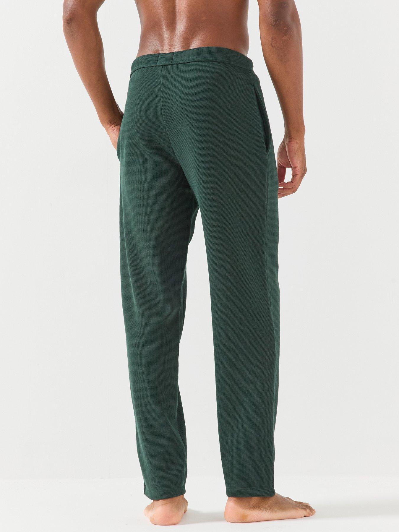 Image 2 of 5 of BOSS Boss Waffle Cuffed Loungewear Open Hem Pants - Dark Green