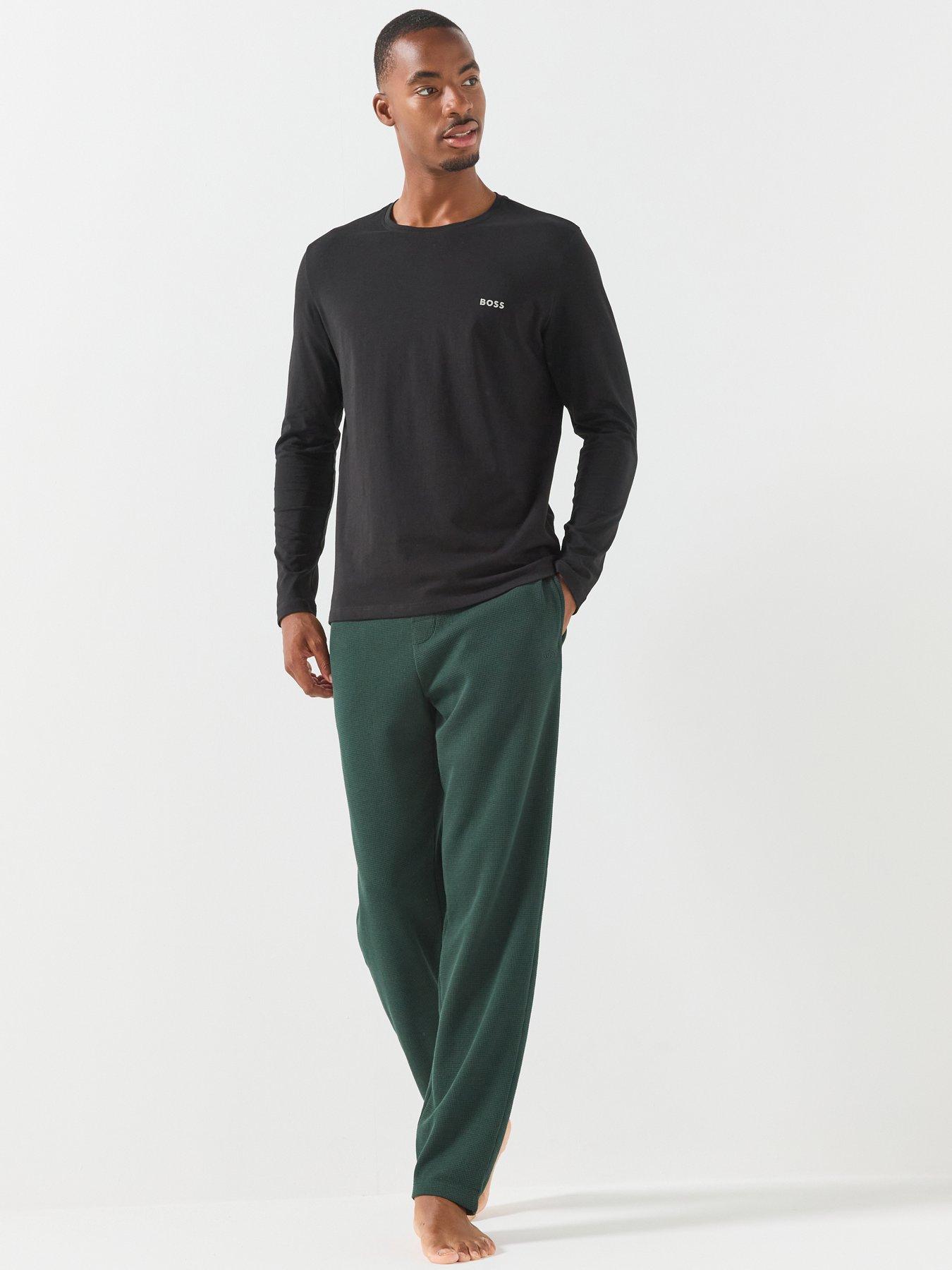 Image 3 of 5 of BOSS Boss Waffle Cuffed Loungewear Open Hem Pants - Dark Green