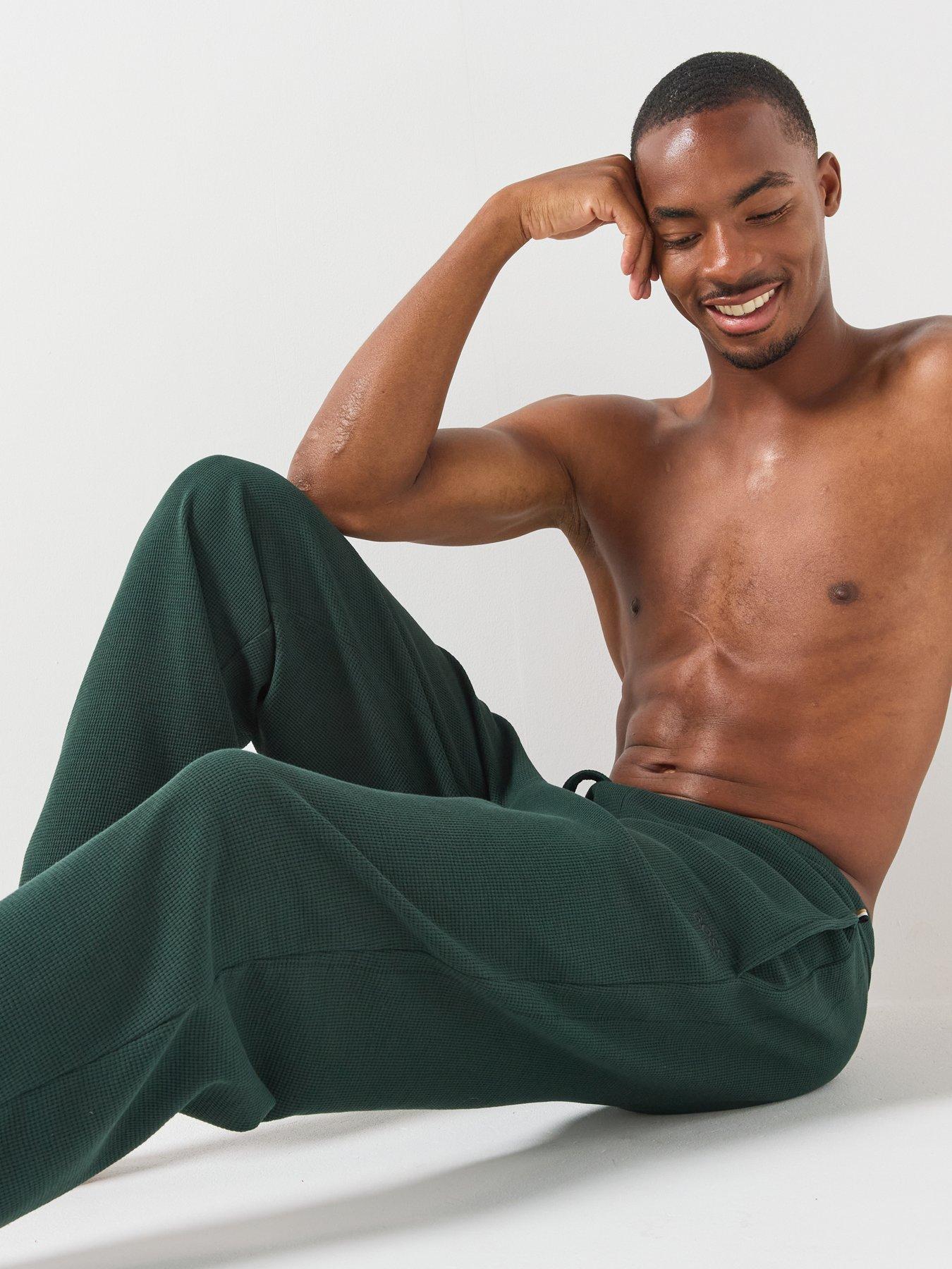 Image 4 of 5 of BOSS Boss Waffle Cuffed Loungewear Open Hem Pants - Dark Green