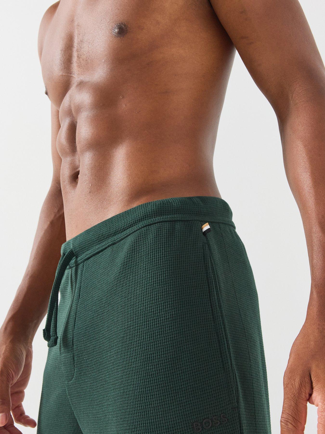 Image 5 of 5 of BOSS Boss Waffle Cuffed Loungewear Open Hem Pants - Dark Green