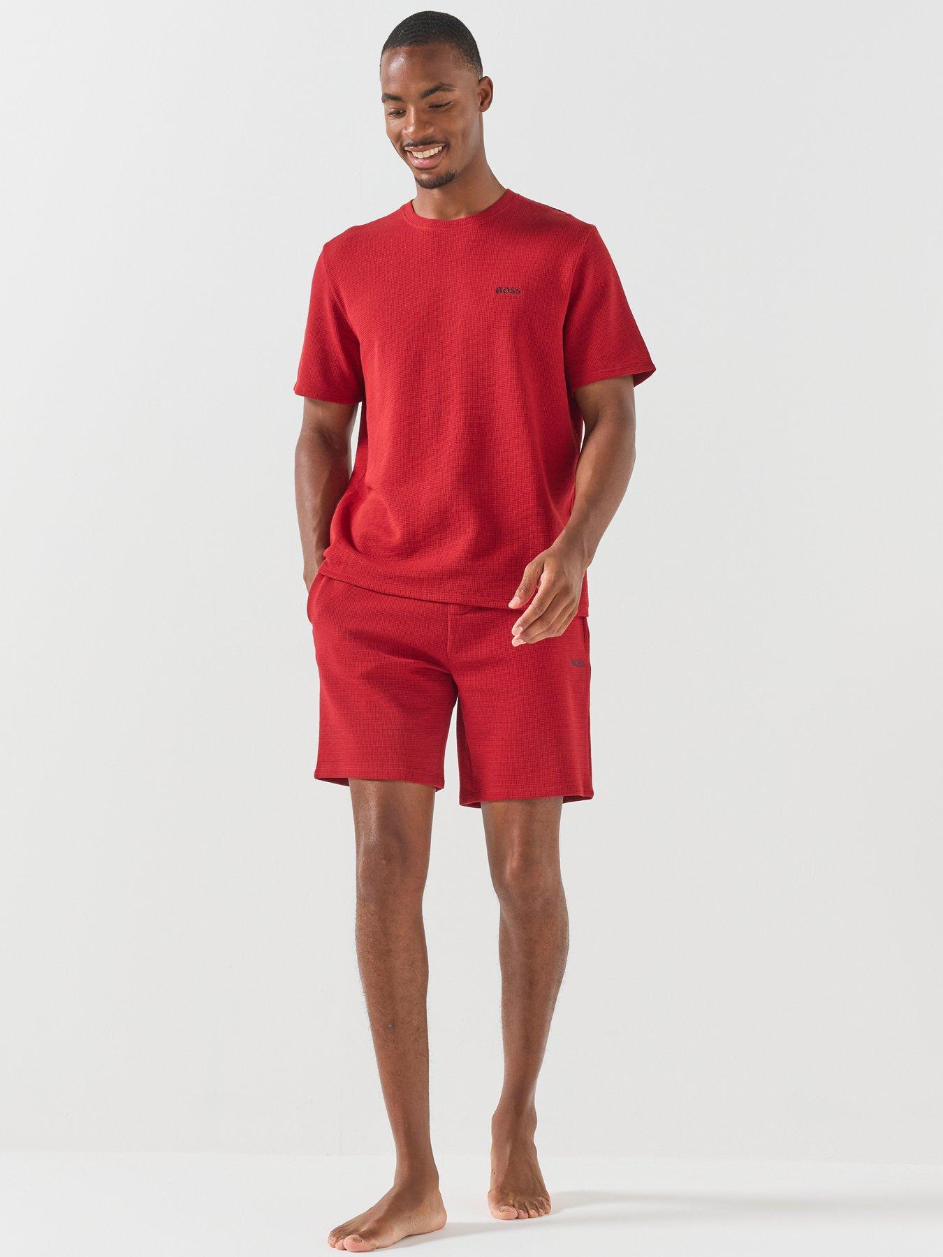 Image 3 of 5 of BOSS Waffle Loungewear Shorts - Red