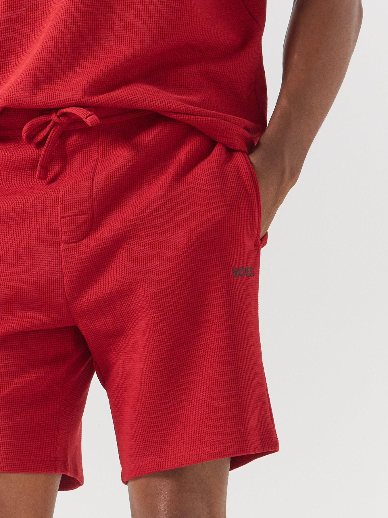 Image 4 of 5 of BOSS Waffle Loungewear Shorts - Red