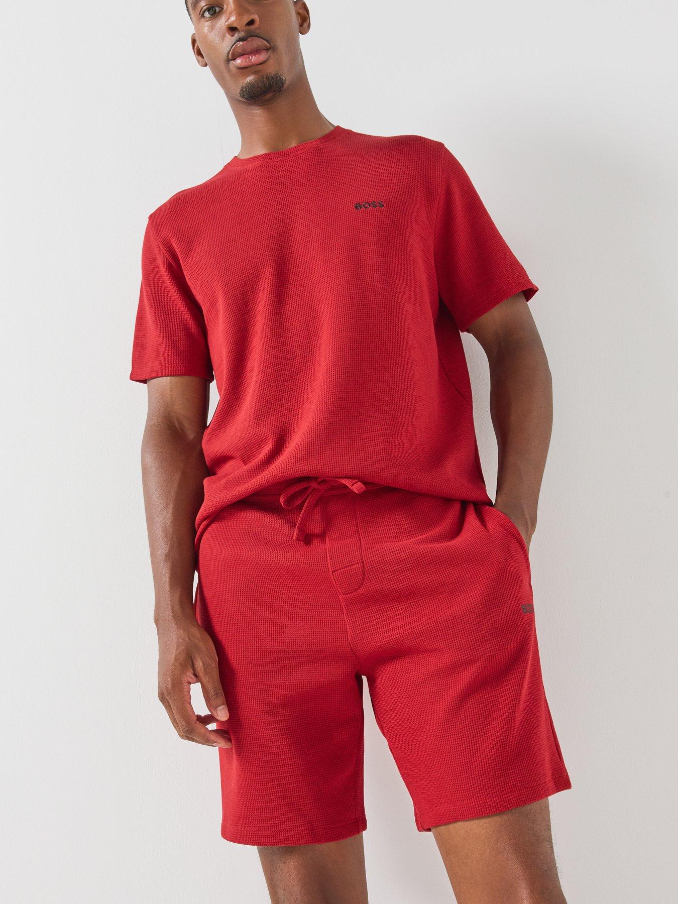 Image 5 of 5 of BOSS Waffle Loungewear Shorts - Red