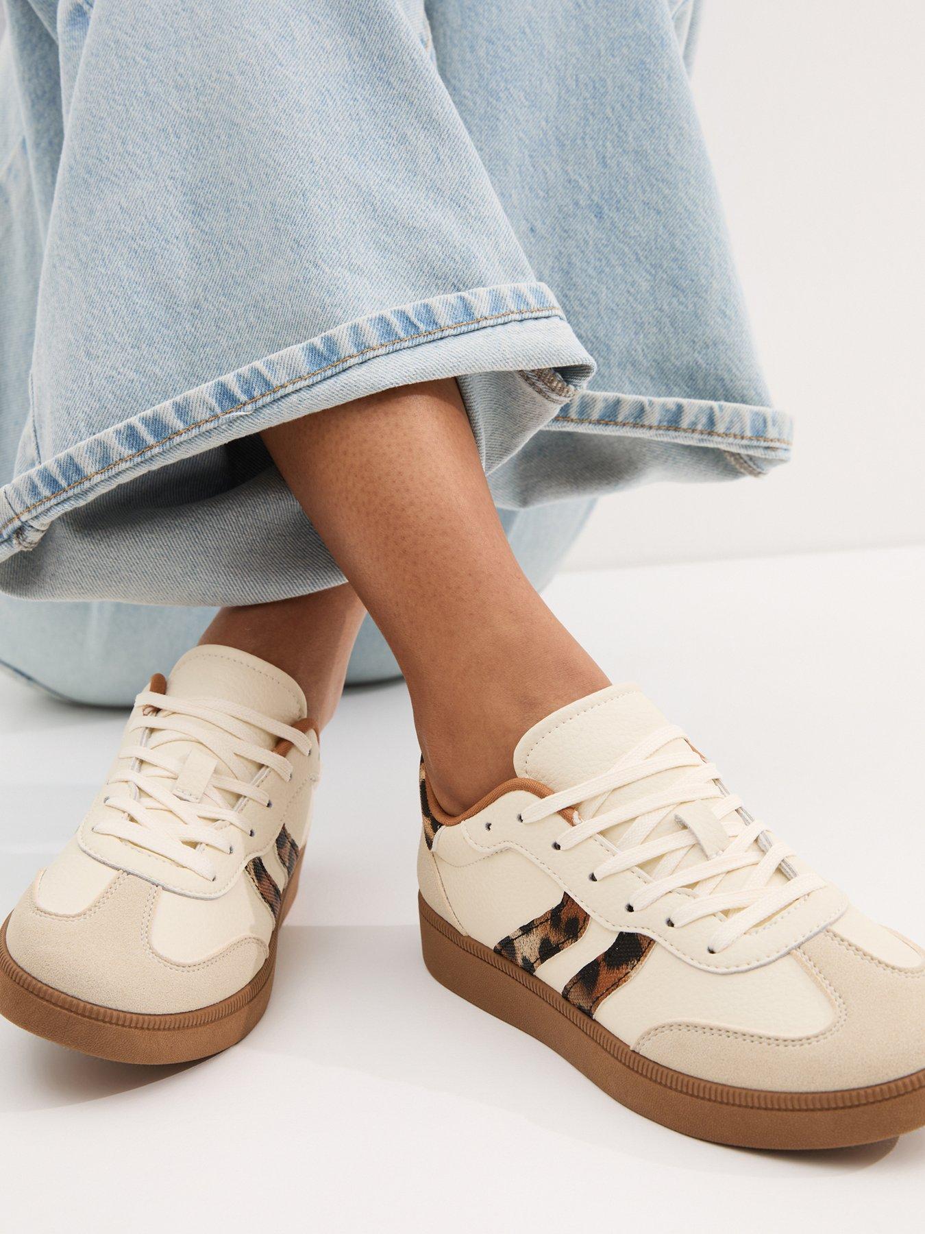 New Look Panelled Faux Suede Leopard Trim Trainers - Beige