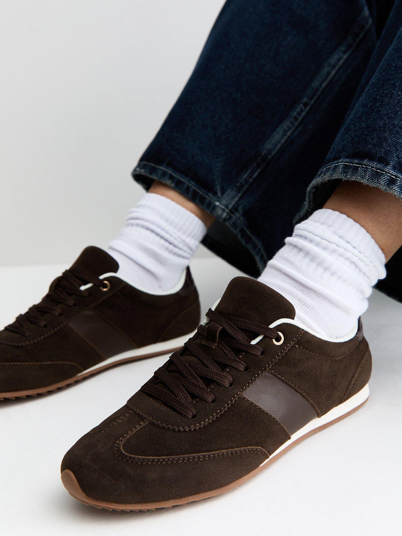 Image 1 of 5 of New Look Faux Brushed Leather Side Stripe Trainers - Dark Brown