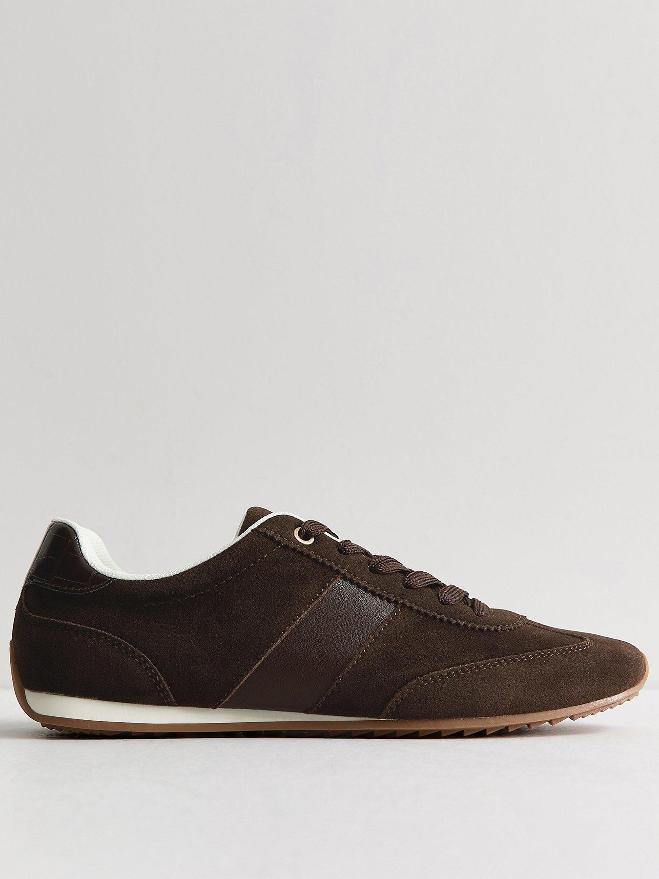 Image 2 of 5 of New Look Faux Brushed Leather Side Stripe Trainers - Dark Brown