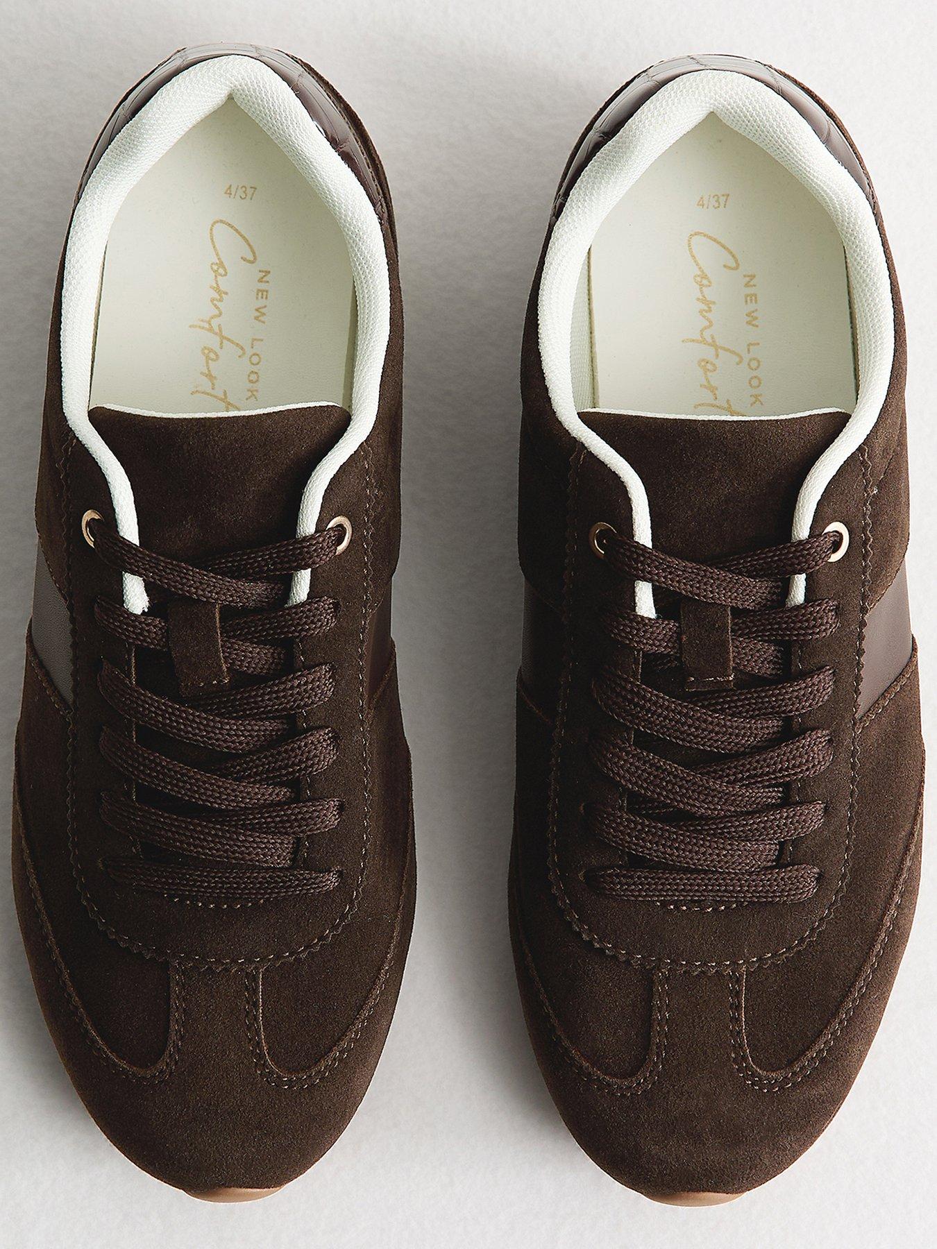 Image 4 of 5 of New Look Faux Brushed Leather Side Stripe Trainers - Dark Brown