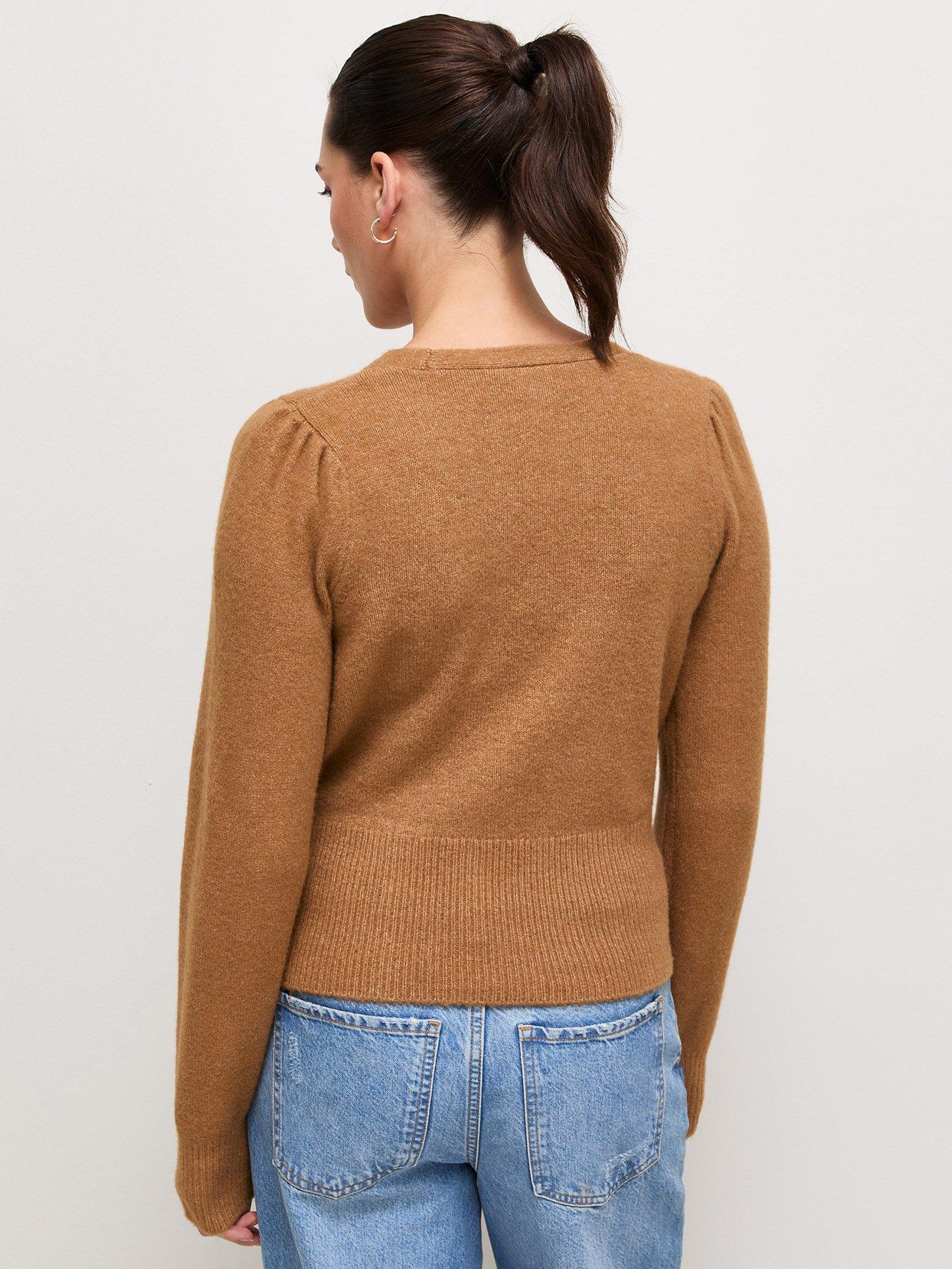 Image 2 of 6 of New Look Womens Puff Sleeve Wrap Jumper - Brown
