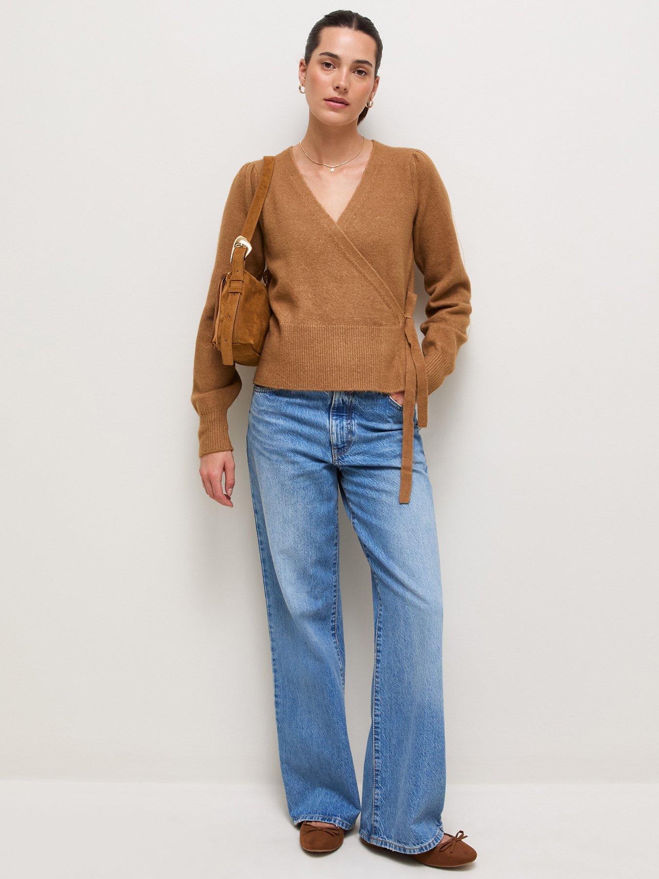 Image 3 of 6 of New Look Womens Puff Sleeve Wrap Jumper - Brown