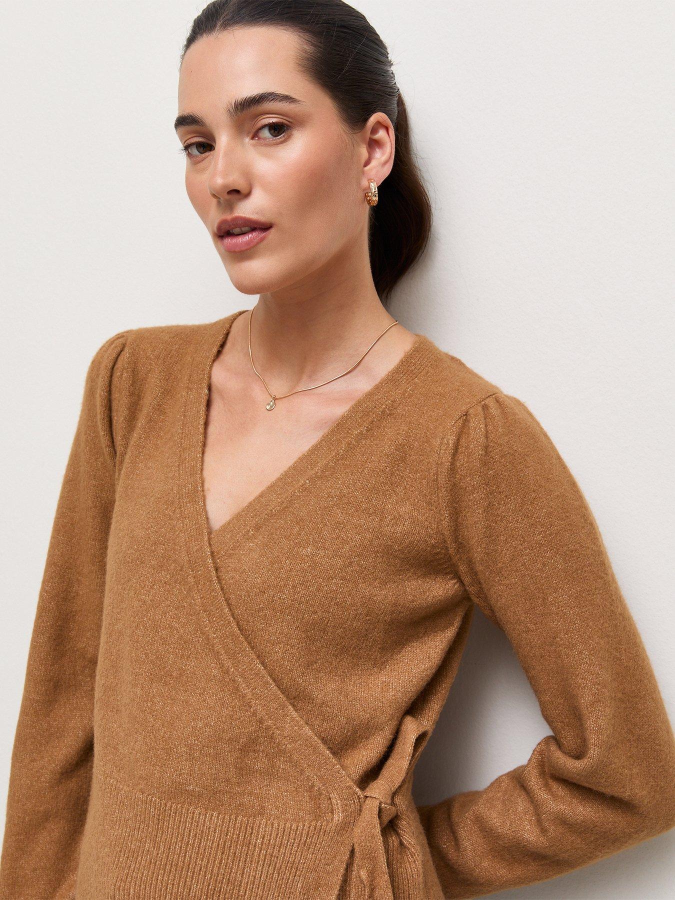 Image 4 of 6 of New Look Womens Puff Sleeve Wrap Jumper - Brown