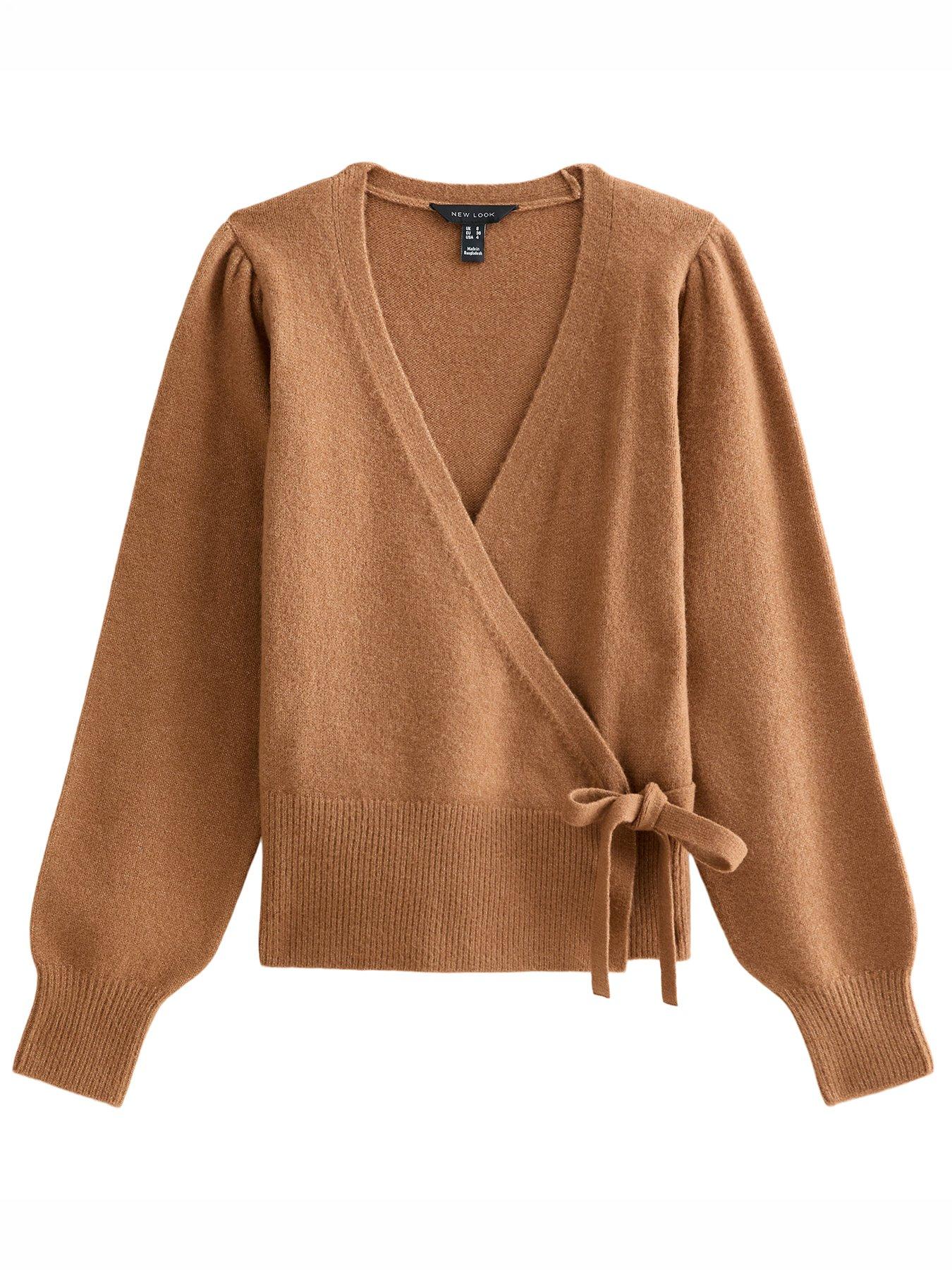 Image 5 of 6 of New Look Womens Puff Sleeve Wrap Jumper - Brown