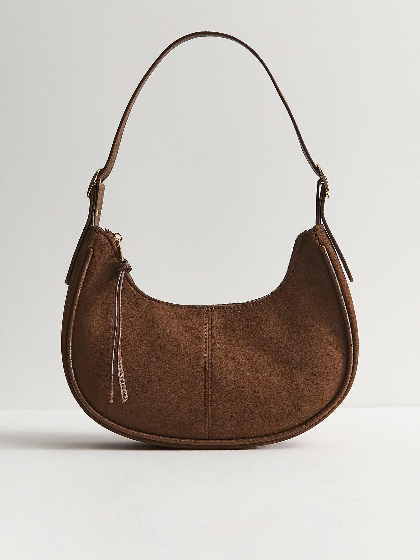 New Look Tan Faux Suede Curved Base Oval Shoulder Bag - Brown