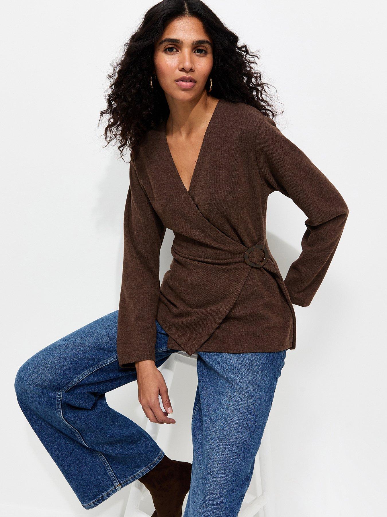 Image 1 of 5 of New Look Womens Soft Touch Wrap Buckle Detail Cardigan - Brown