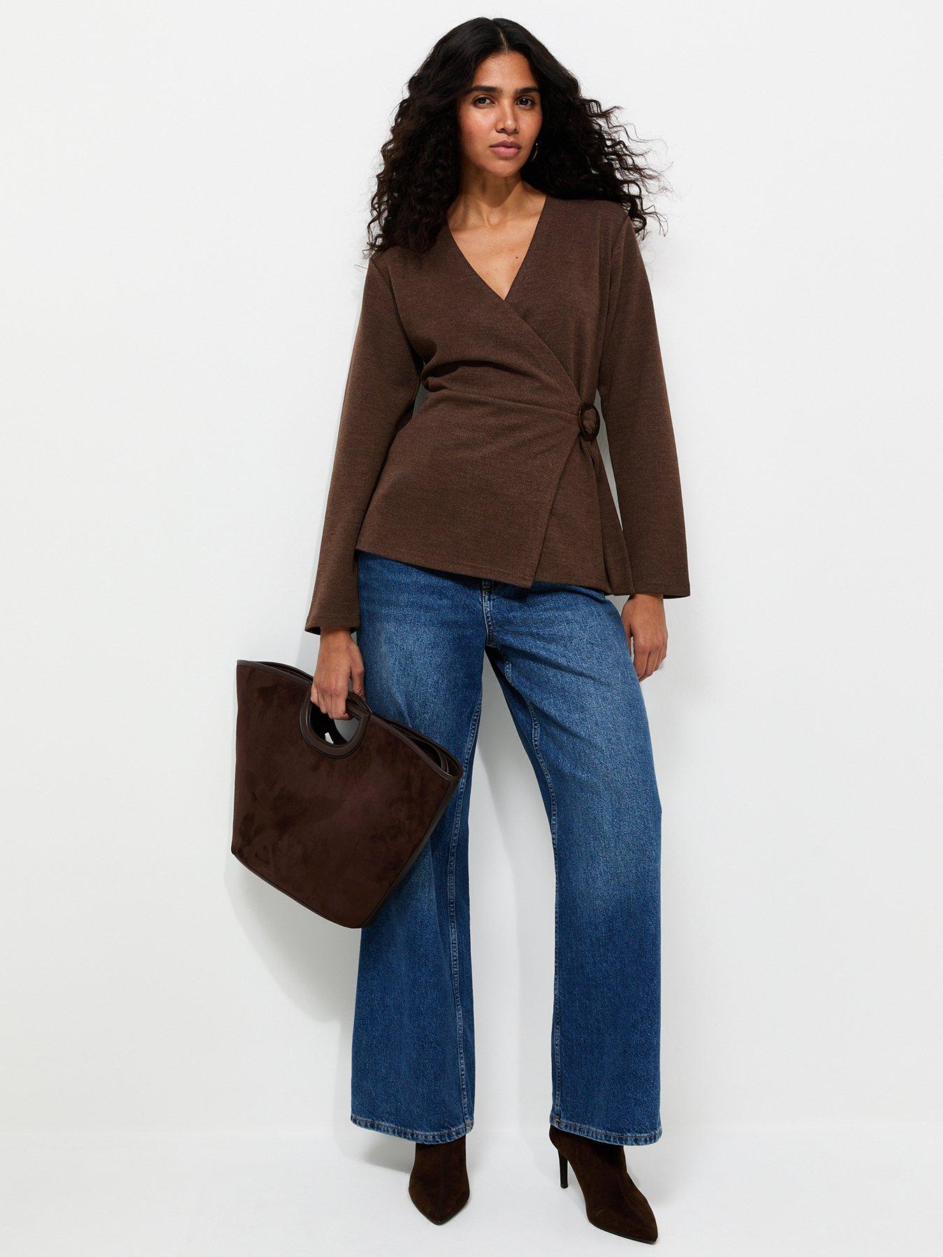 Image 3 of 5 of New Look Womens Soft Touch Wrap Buckle Detail Cardigan - Brown