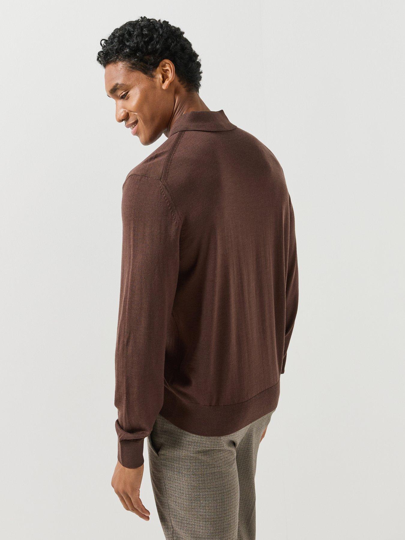 Image 2 of 6 of BOSS BOSS Mens H-Lancione-L Virgin Wool Long Sleeve Polo Shirt - Brown