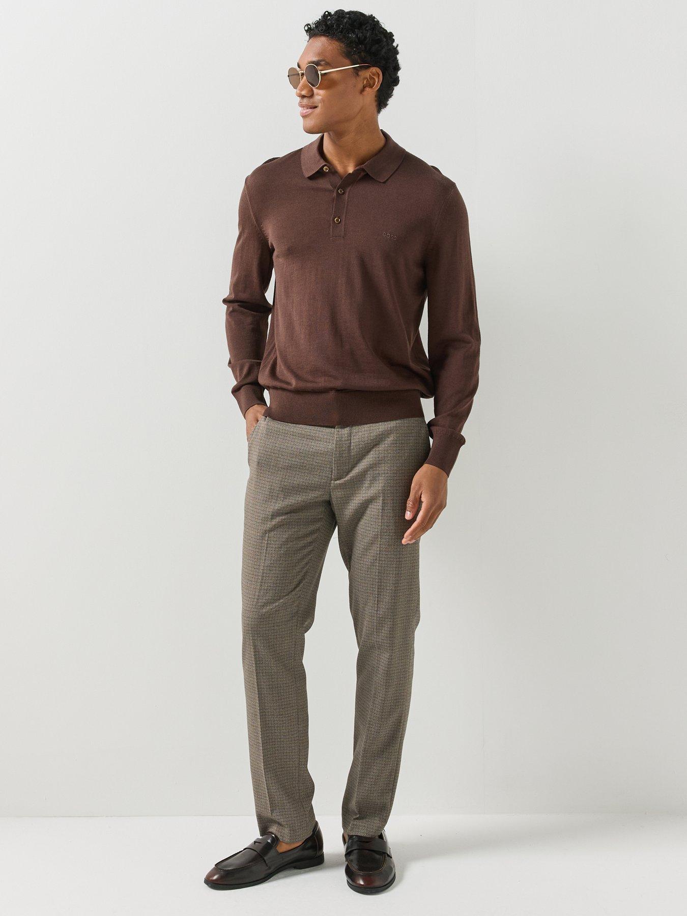 Image 3 of 6 of BOSS BOSS Mens H-Lancione-L Virgin Wool Long Sleeve Polo Shirt - Brown
