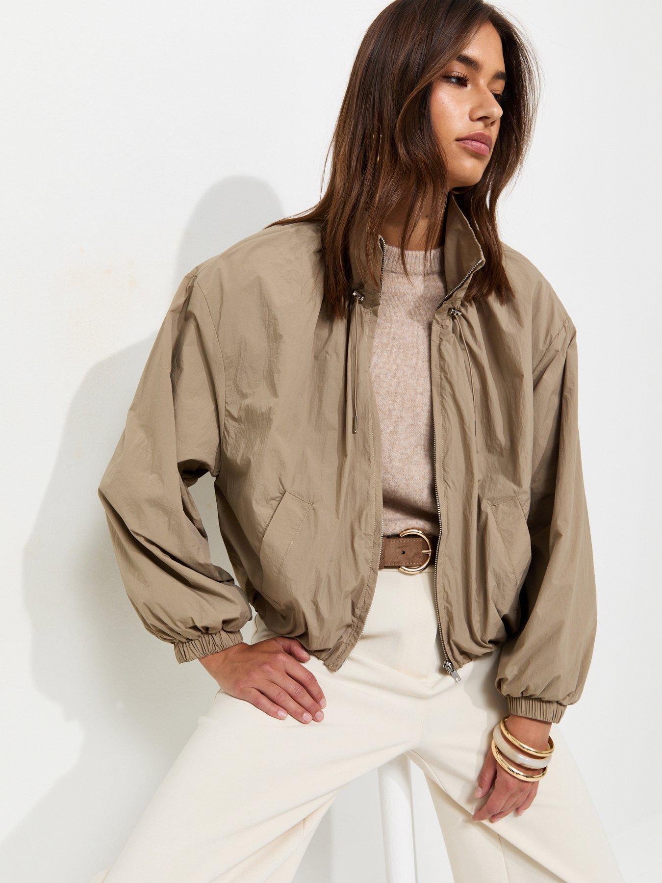 Image 1 of 7 of New Look Mink Lightweight Gathered Neck Zip Through Jacket - Brown
