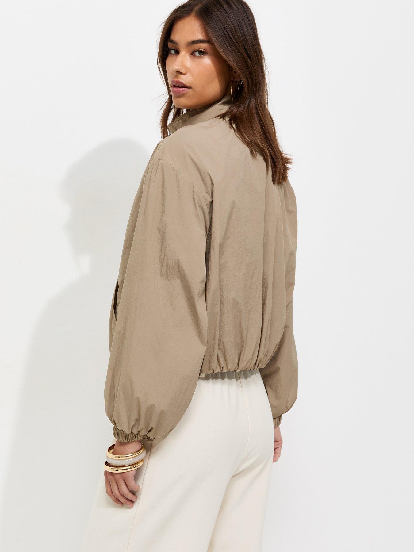 Image 2 of 7 of New Look Mink Lightweight Gathered Neck Zip Through Jacket - Brown