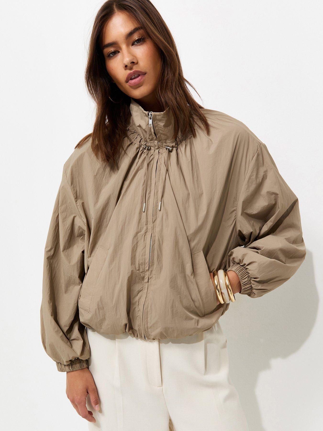 Image 5 of 7 of New Look Mink Lightweight Gathered Neck Zip Through Jacket - Brown