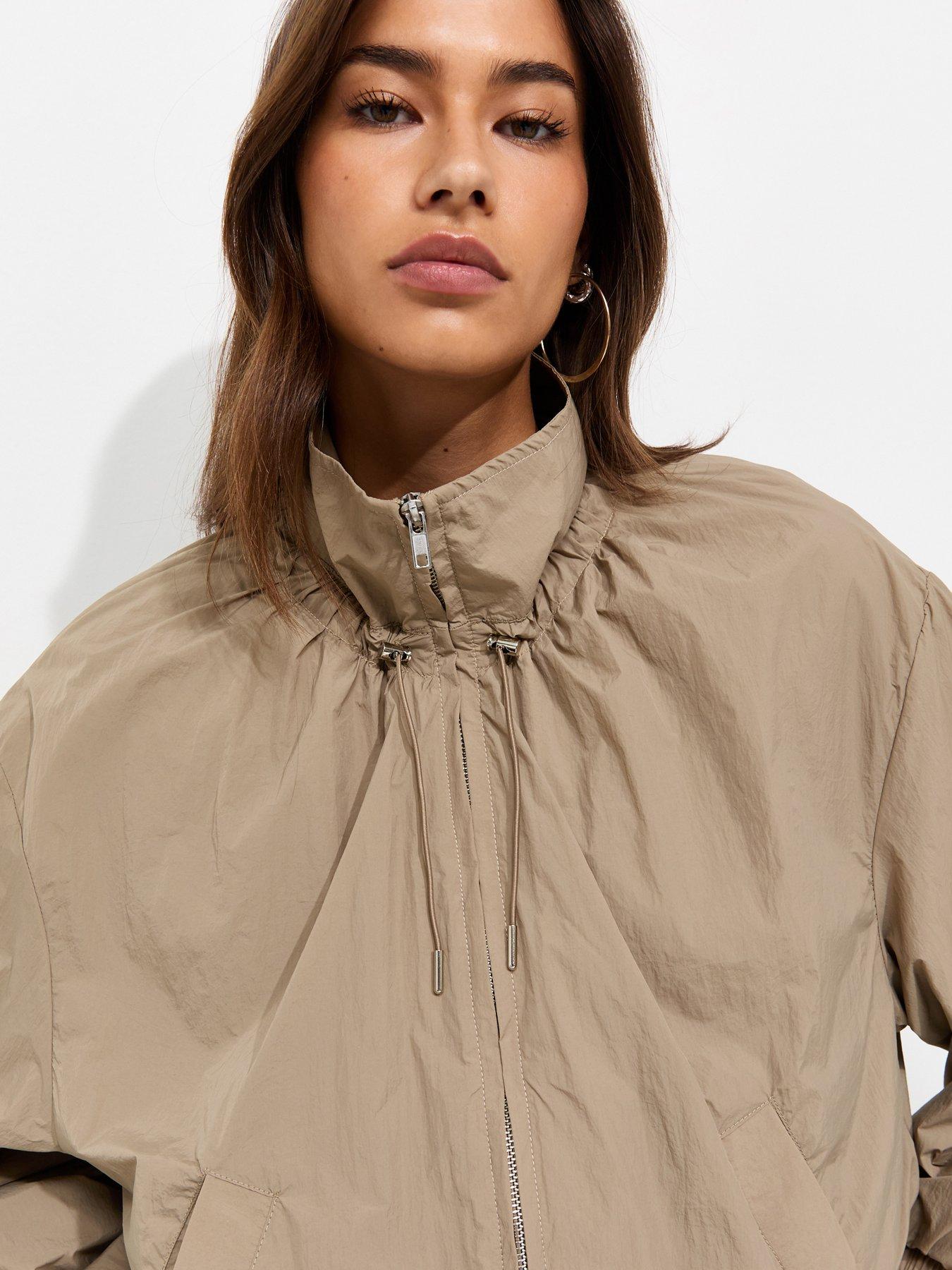 Image 7 of 7 of New Look Mink Lightweight Gathered Neck Zip Through Jacket - Brown