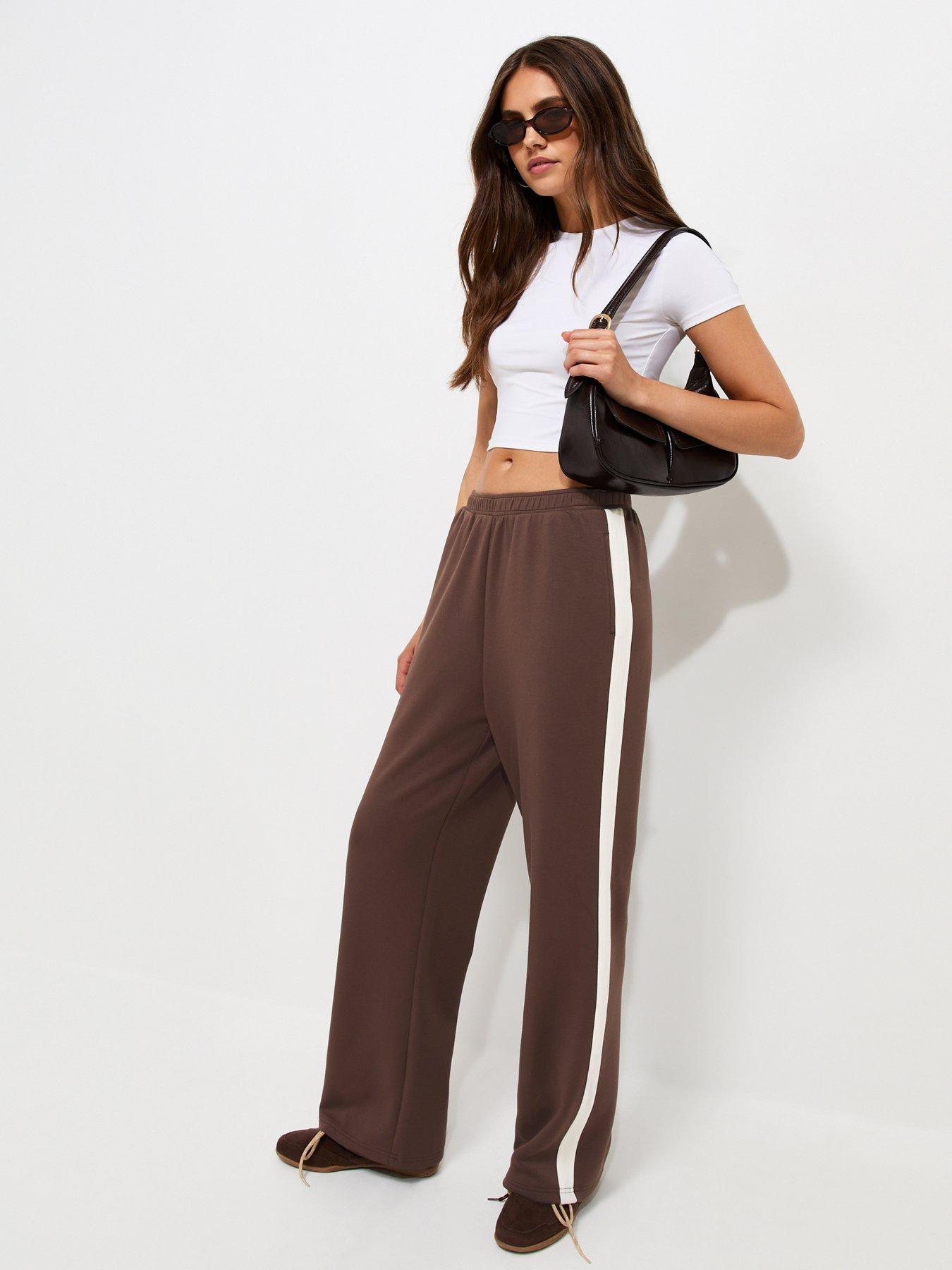 New Look Premium Brown Side Stripe Wide Leg Trousers