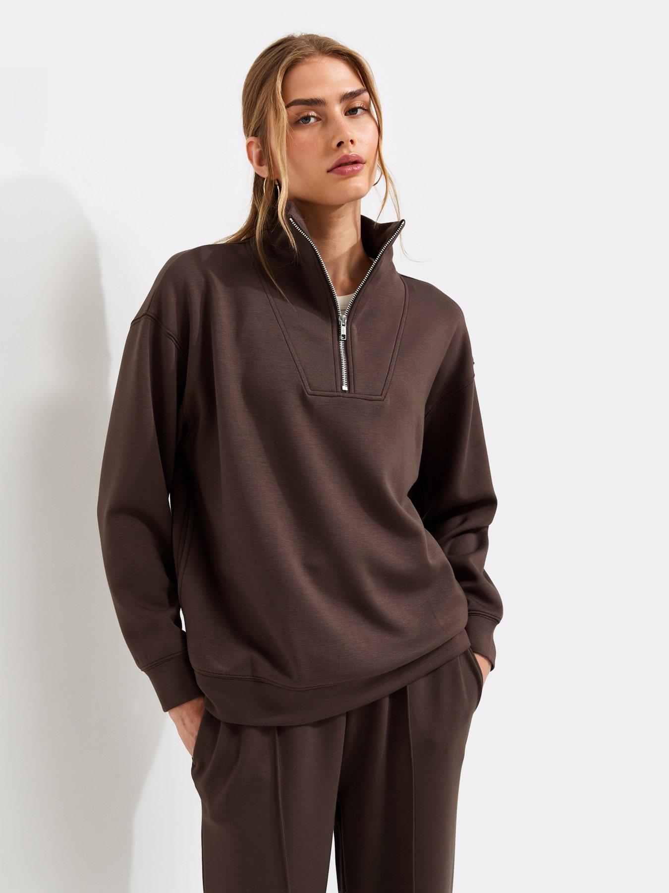 New Look Premium Three Quarter Zip Sweatshirt - Brown