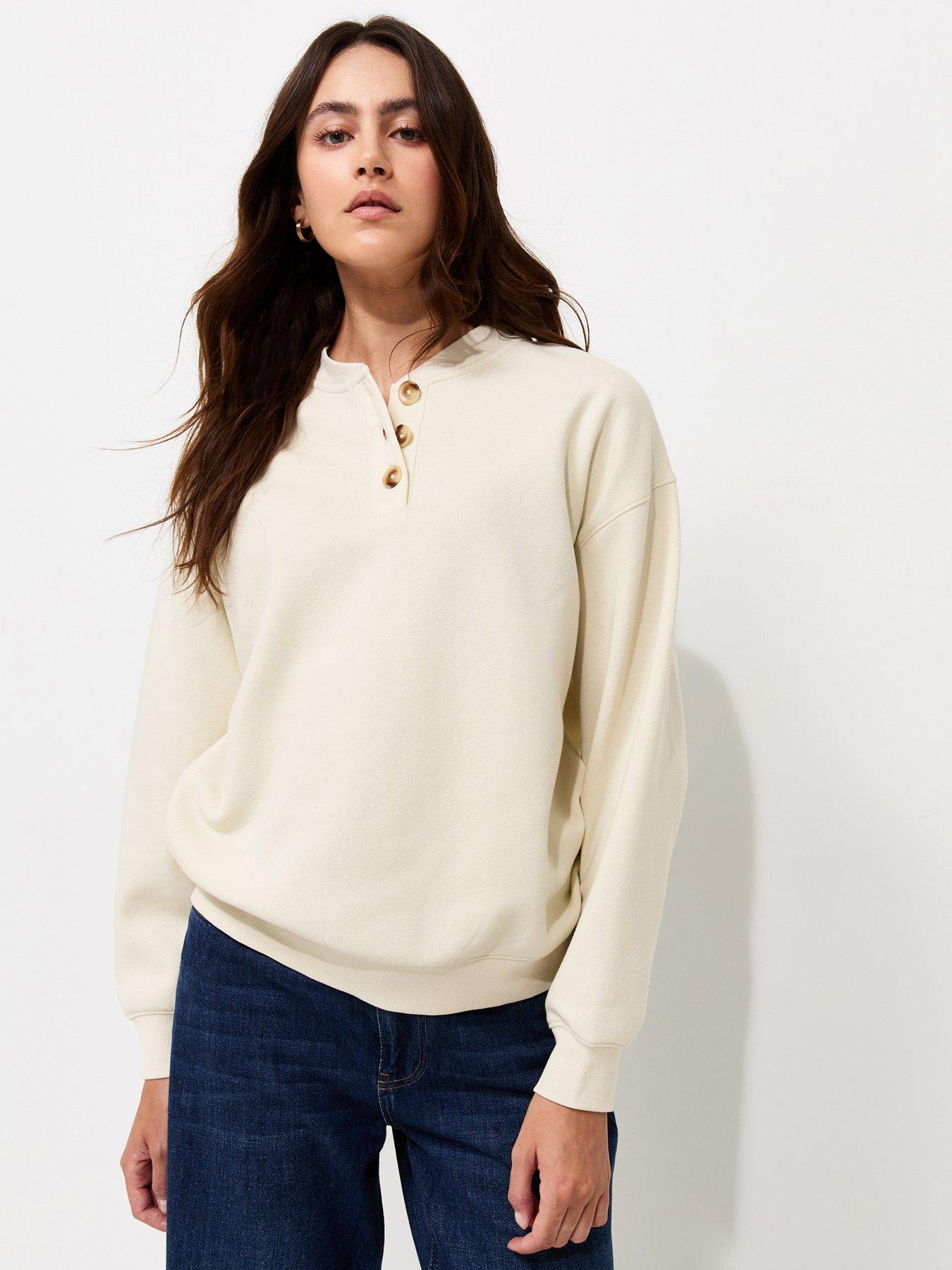 New Look Cotton Rich Henley Collar Sweatshirt - Cream
