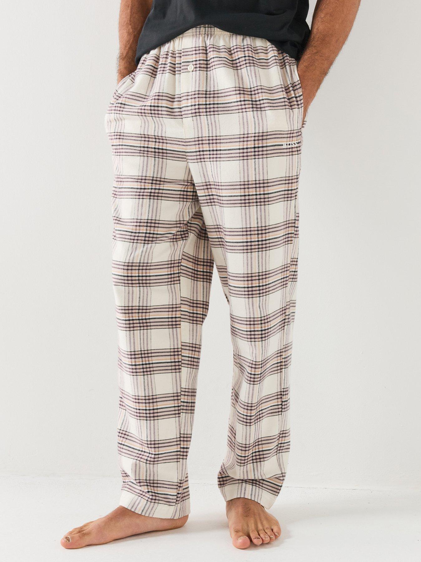 Image 1 of 6 of BOSS Mens Holiday Check Elasticated Waist Pyjama Bottoms - Off White