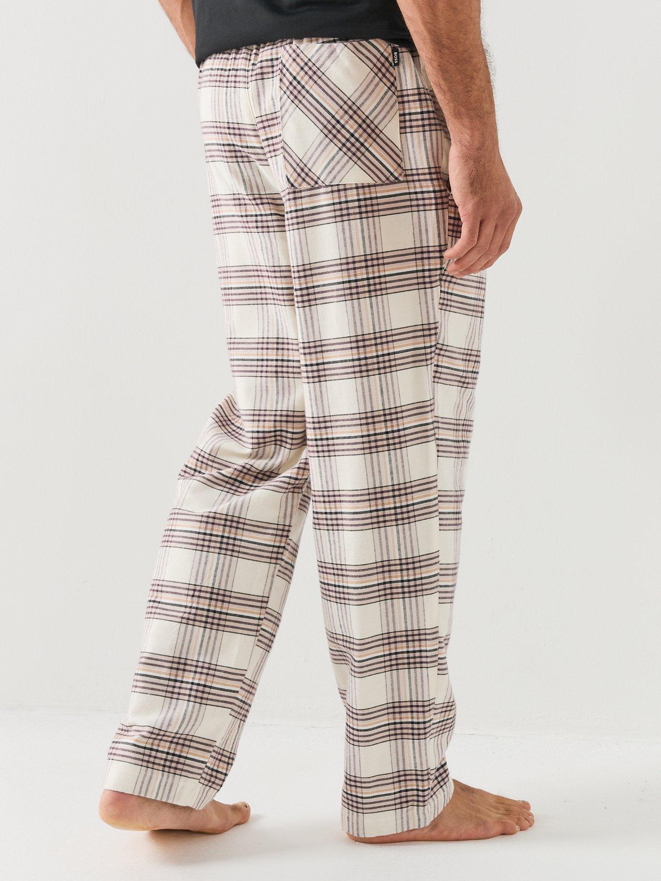 Image 2 of 6 of BOSS Mens Holiday Check Elasticated Waist Pyjama Bottoms - Off White