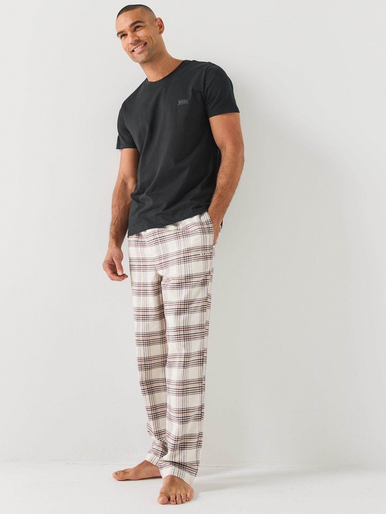 Image 3 of 6 of BOSS Mens Holiday Check Elasticated Waist Pyjama Bottoms - Off White