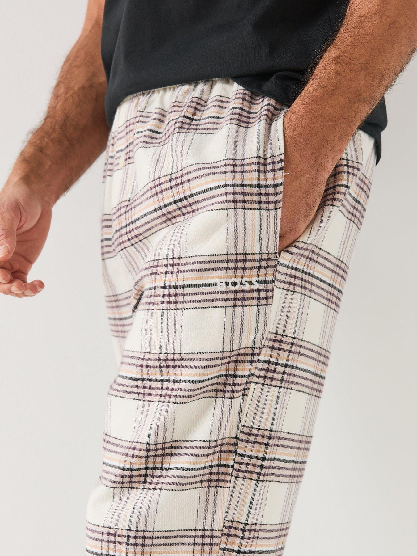 Image 5 of 6 of BOSS Mens Holiday Check Elasticated Waist Pyjama Bottoms - Off White