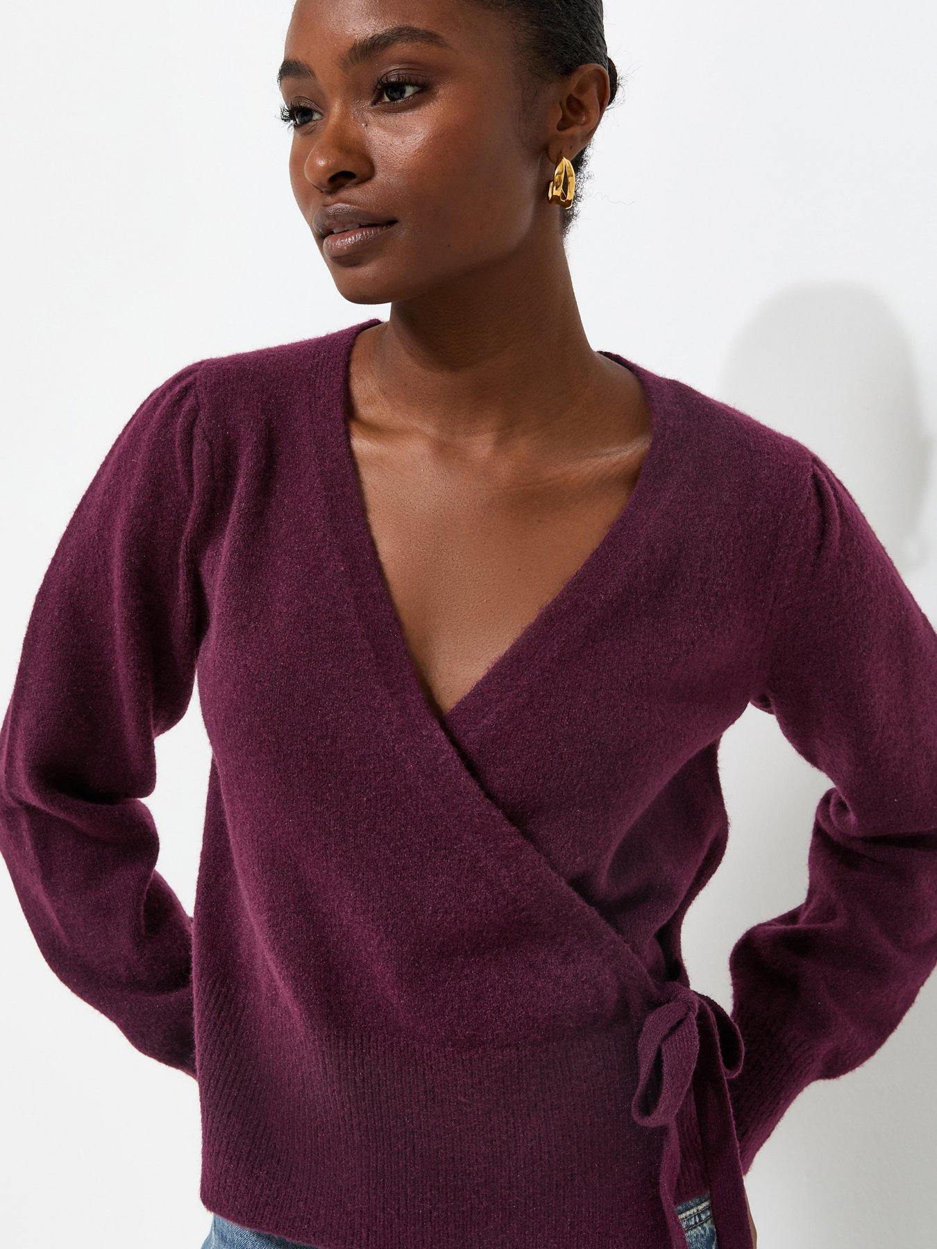 New Look Puff Sleeve Knitted Wrap Jumper - Red