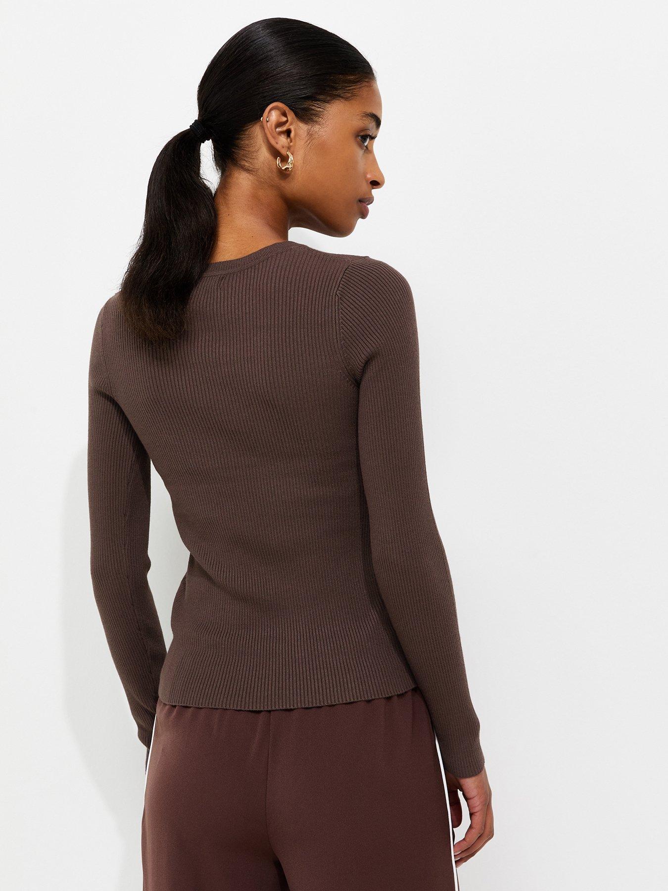 Image 2 of 5 of New Look Dark Mink Ribbed Lightweight Crew Neck Jumper