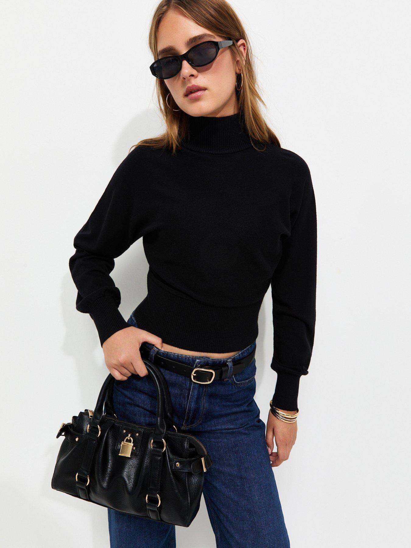 Image 1 of 5 of New Look Womens High Neck Batwing Sleeve Knitted Jumper - Black
