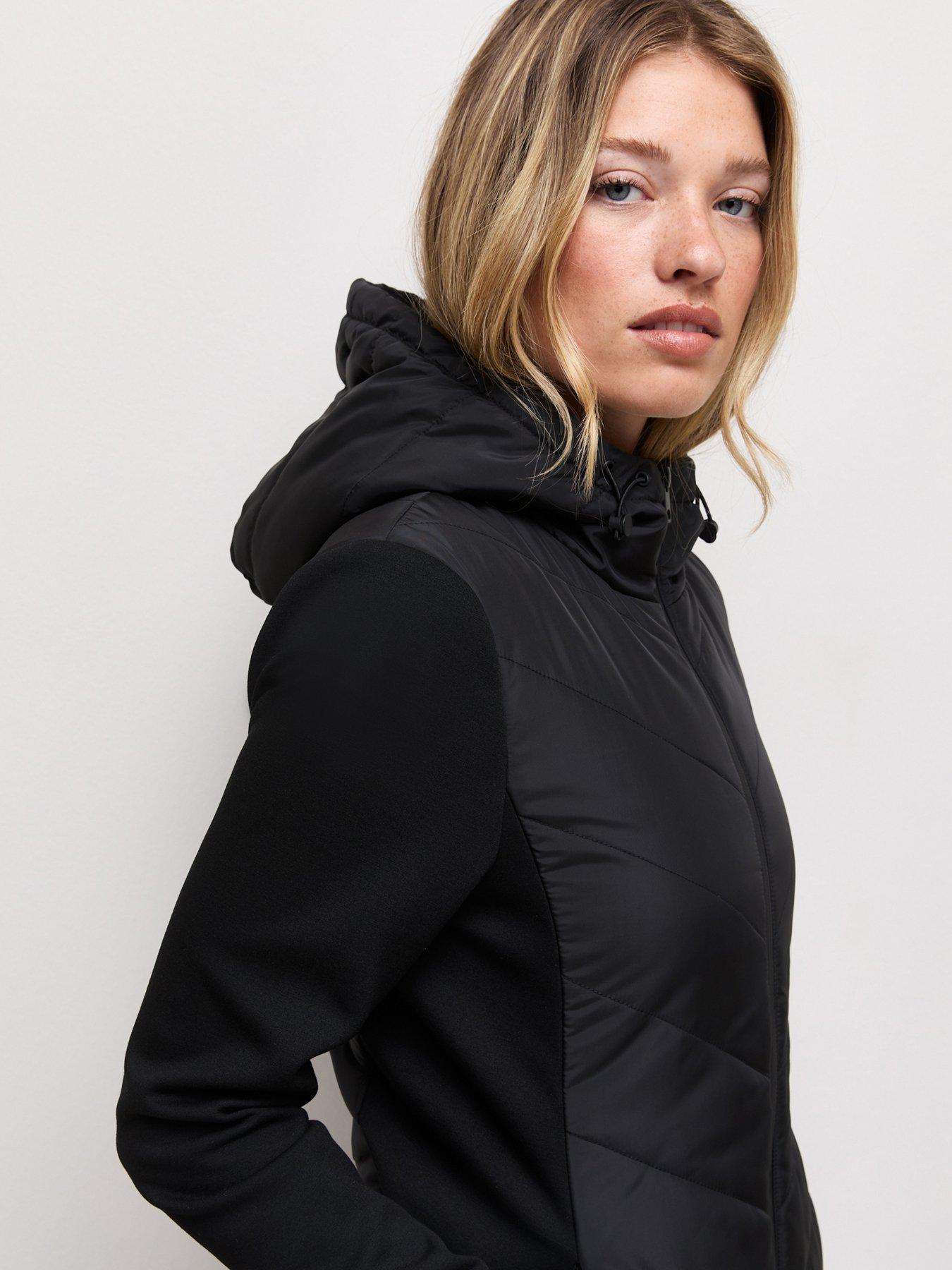 Image 4 of 6 of New Look Woven Knit Hybrid Hooded Jacket - Black
