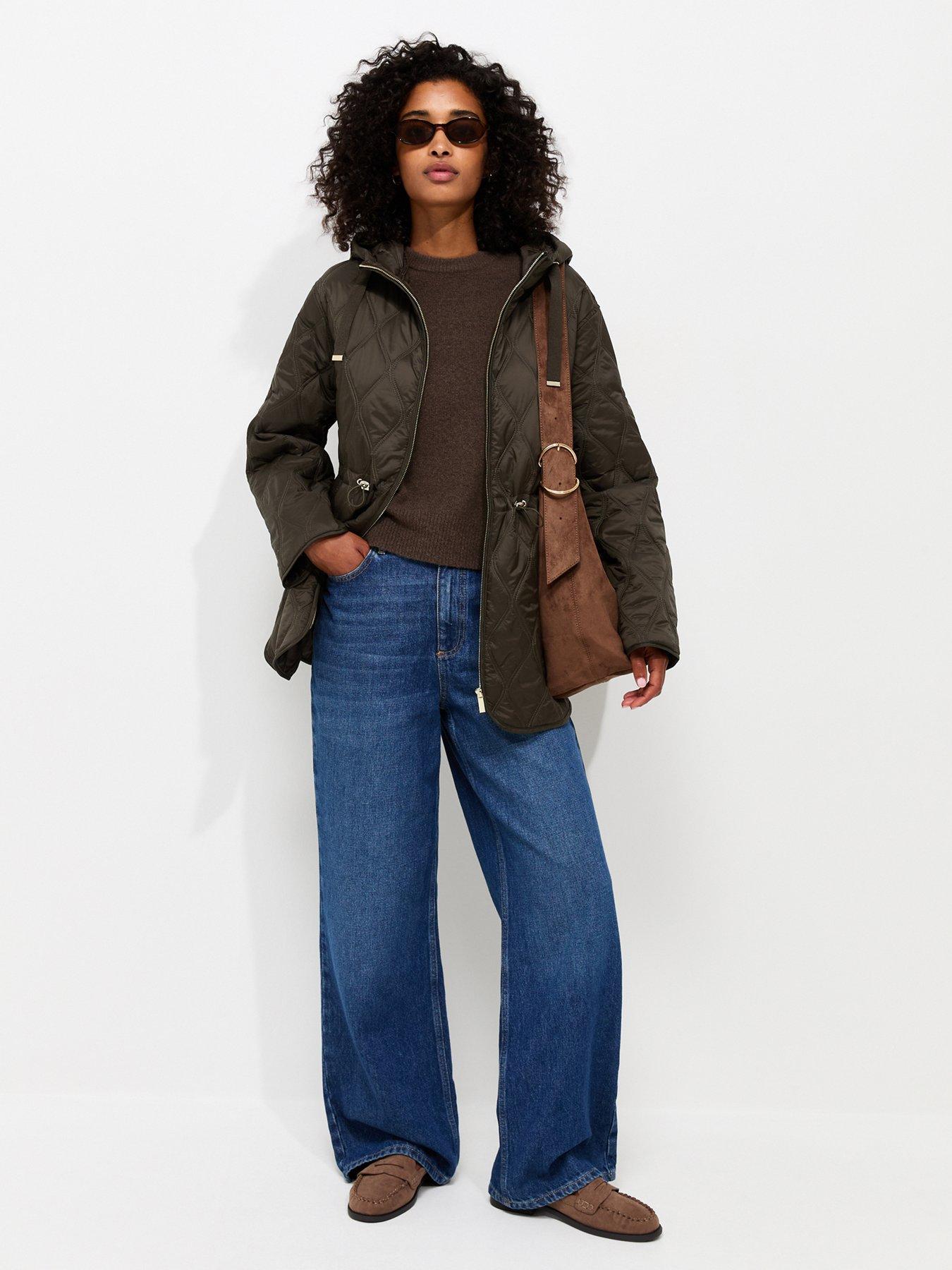 Image 3 of 6 of New Look Dark Khaki Quilted Cinched Waist Hooded Jacket