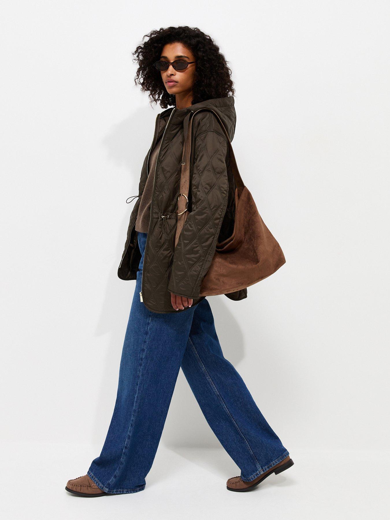Image 4 of 6 of New Look Dark Khaki Quilted Cinched Waist Hooded Jacket