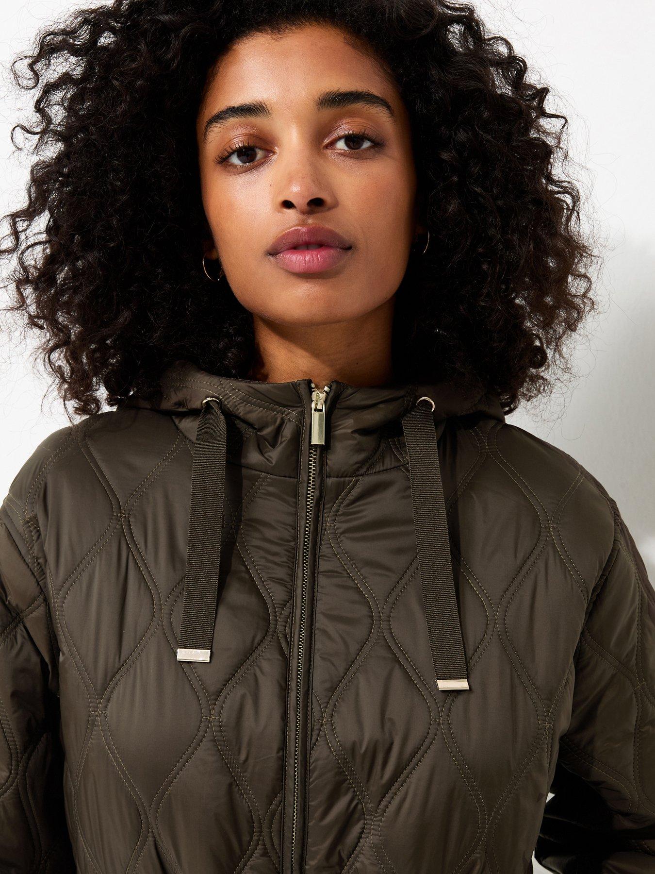 Image 5 of 6 of New Look Dark Khaki Quilted Cinched Waist Hooded Jacket