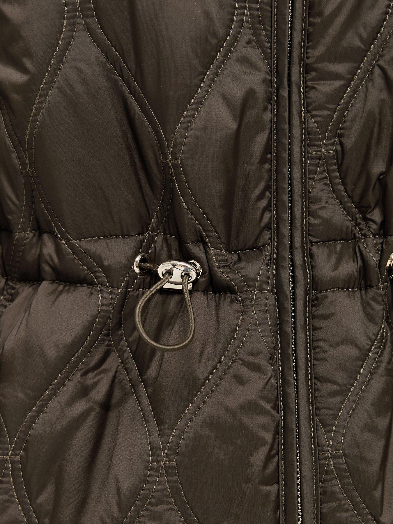 Image 6 of 6 of New Look Dark Khaki Quilted Cinched Waist Hooded Jacket