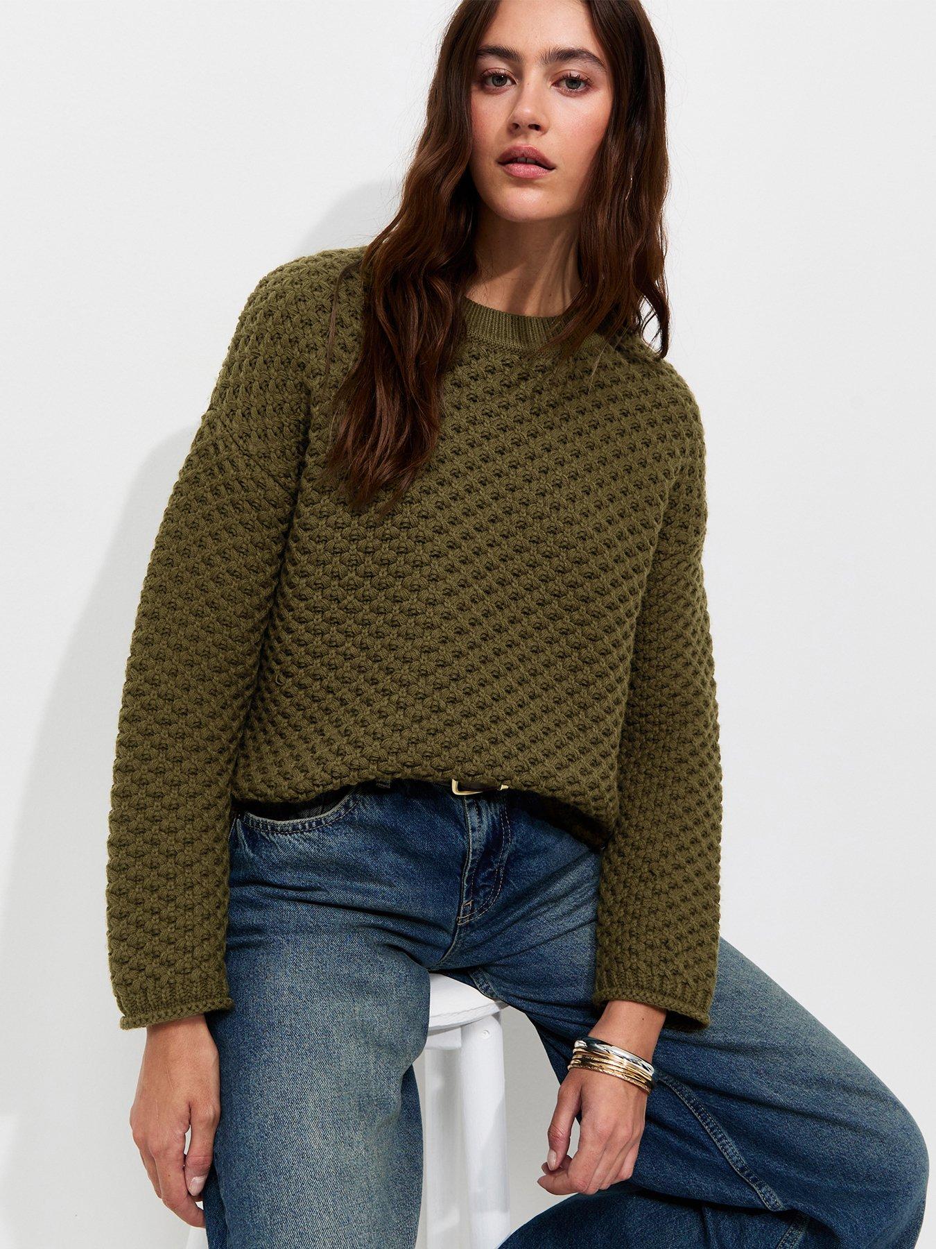 Image 1 of 5 of New Look Womens Moss Stitch Crew Neck Jumper - Green